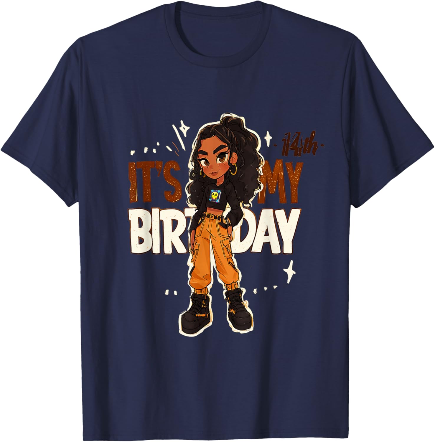 14th Birthday Girl Outfit with Cargo Pants and Curly Hair Art T-Shirt - 8