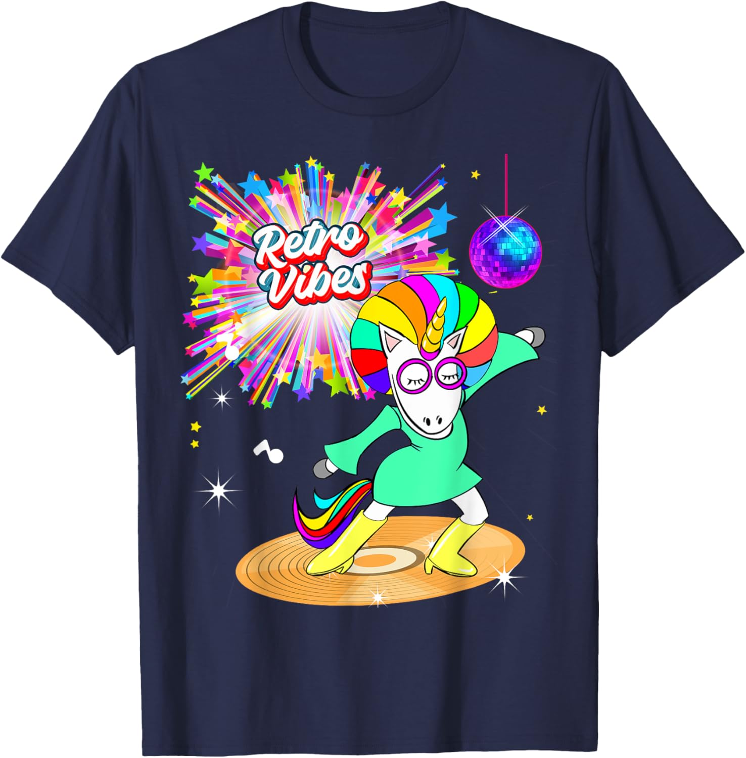 Retro Vibes Unicorn Dancing on Vinyl T-Shirt for Moms and Wives - 18