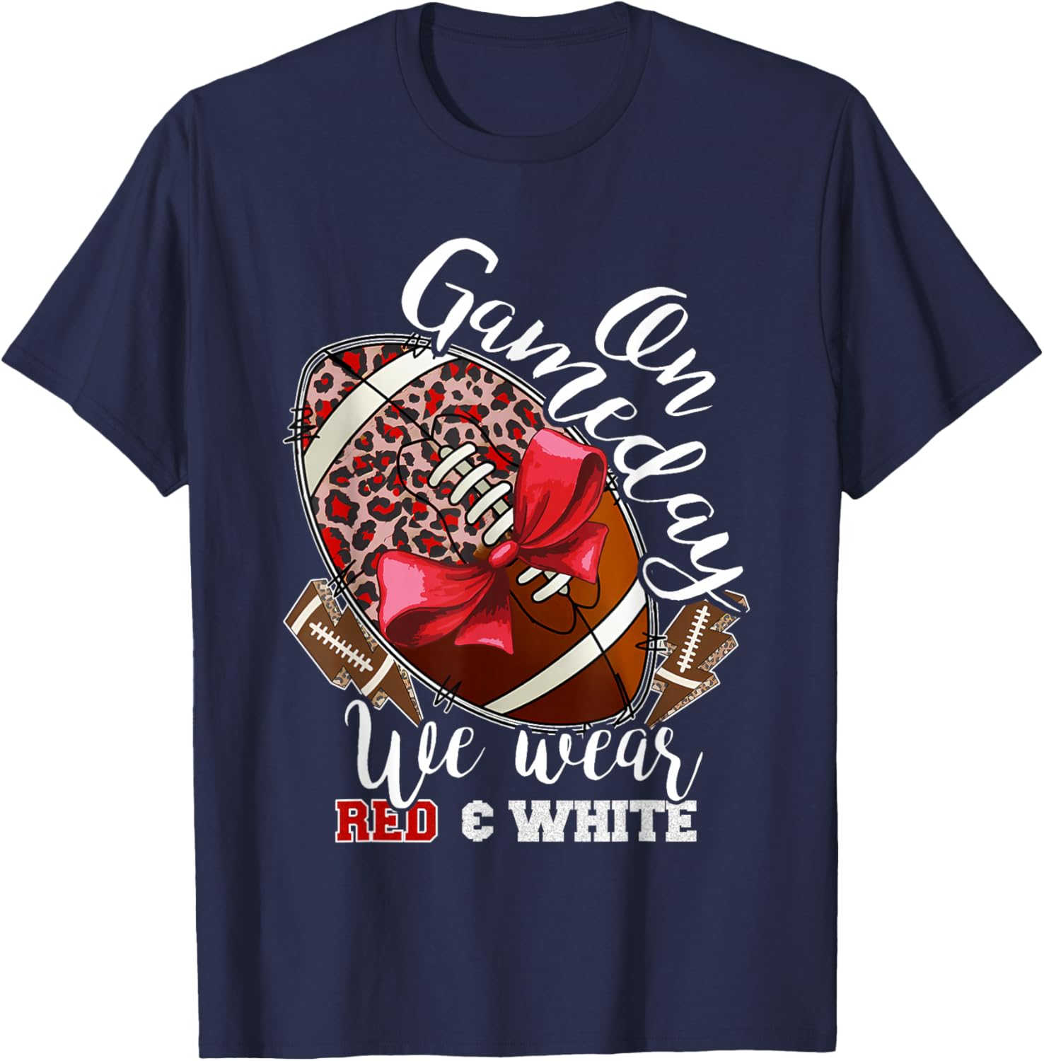 On Gameday Football We Wear Red and White School Spirit T-Shirt - 8