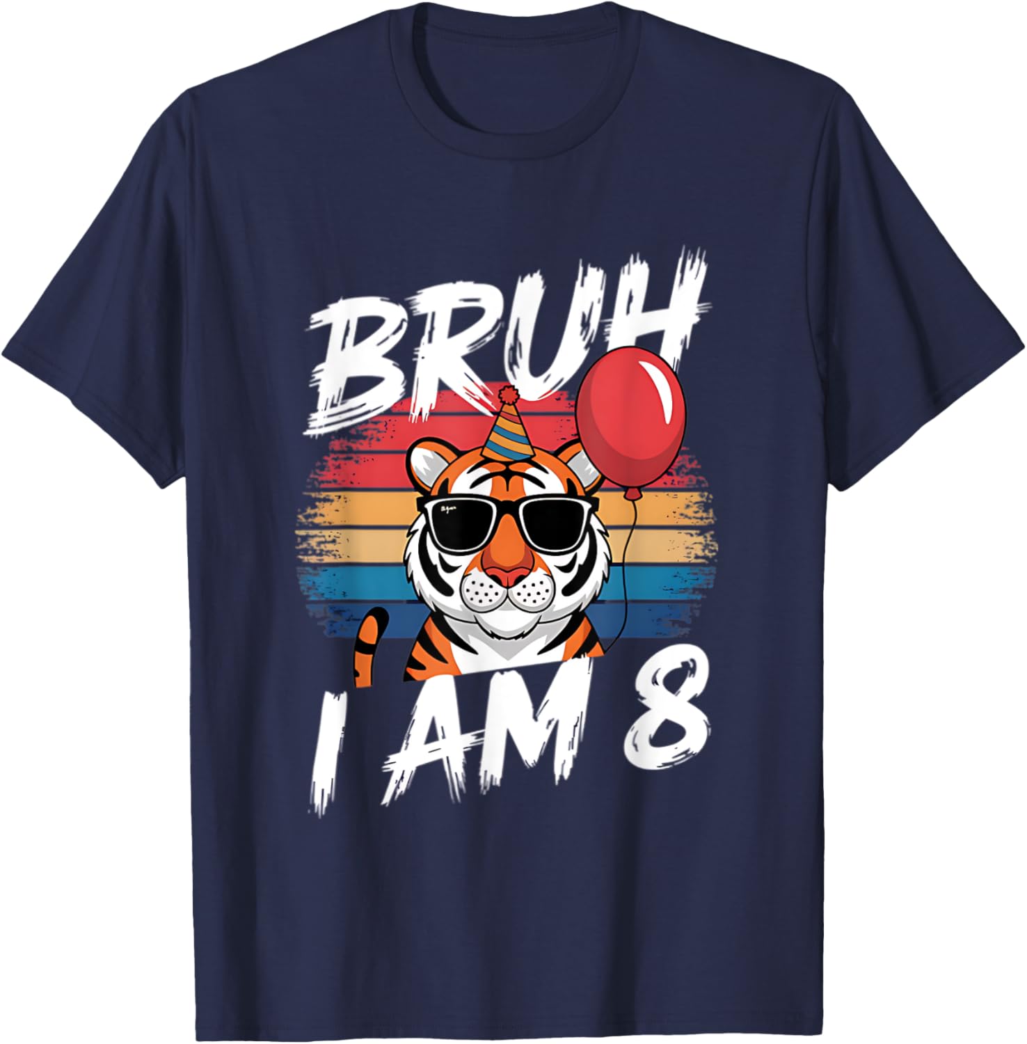 Retro Sunset Tiger Shirt for 8 Year Old's Birthday Party Fun - 11