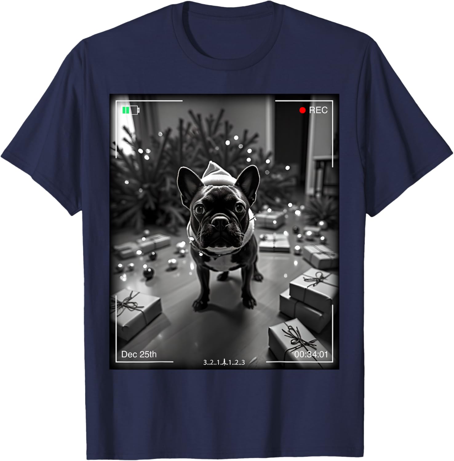 Festive French Bulldog Caught On Camera Christmas T-Shirt for Dog Lovers - 2