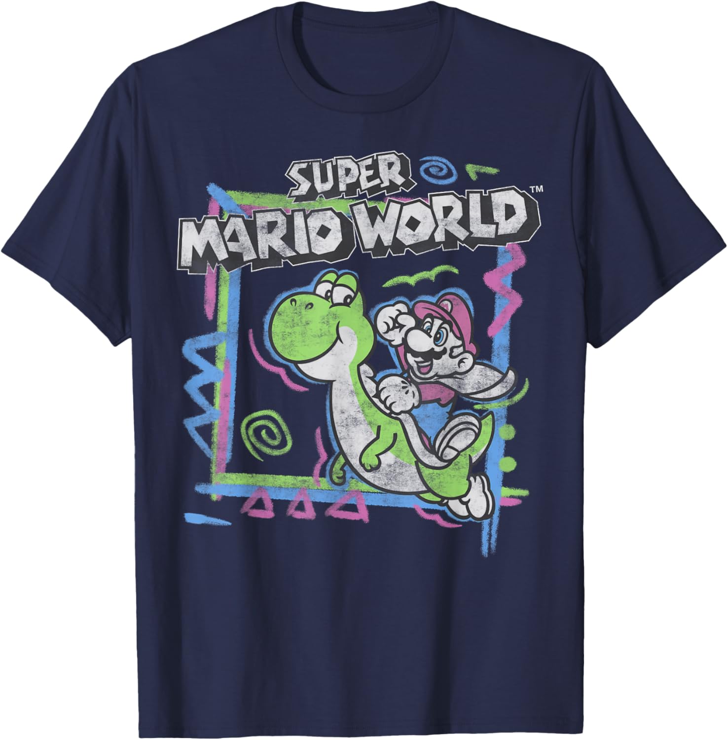 Retro Super Mario World Neon Yoshi Ride T-Shirt for Gamers and Fans - 7