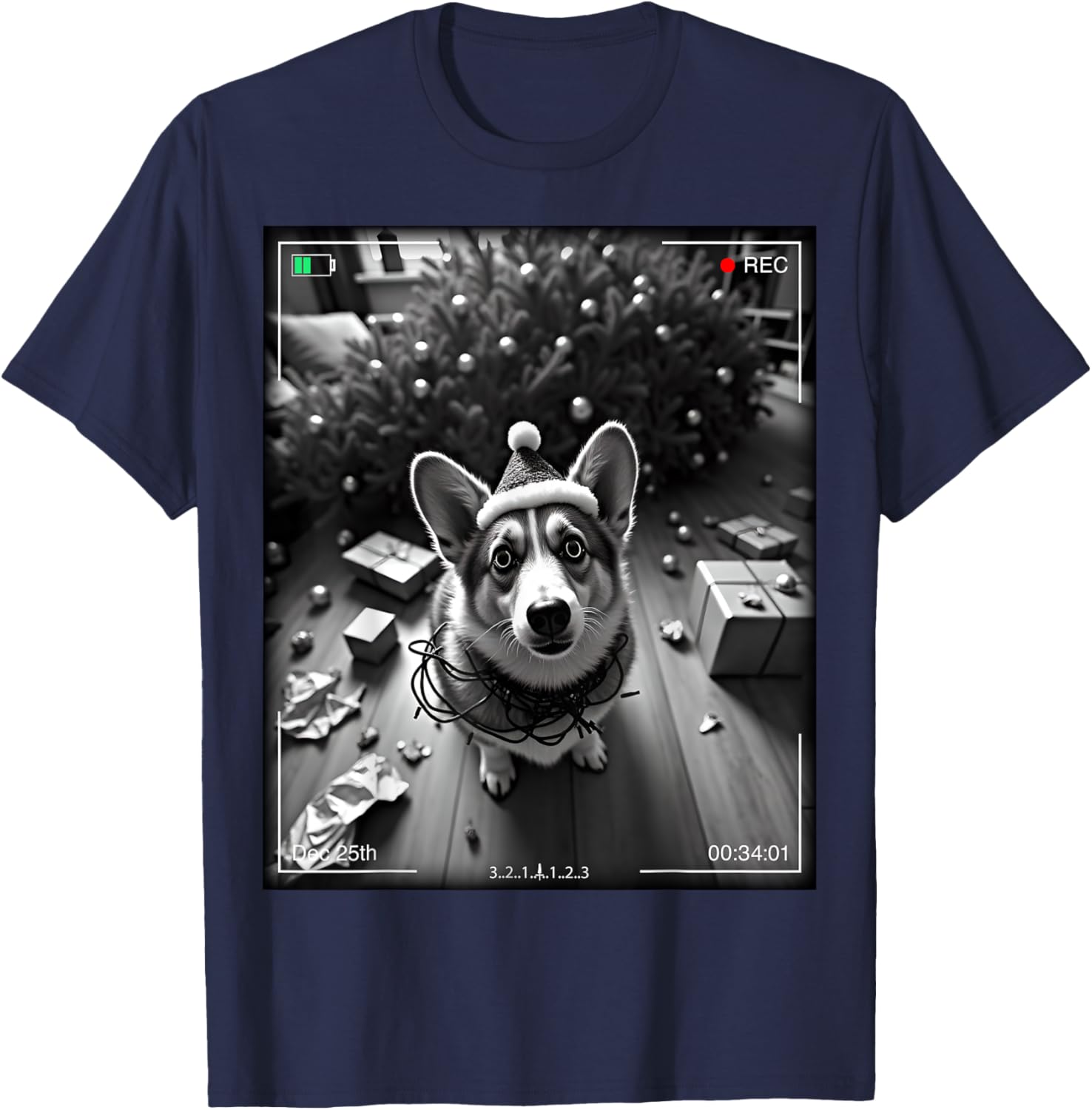 Christmas Corgi Caught on Camera Funny Holiday T-Shirt for Dog Lovers - 3