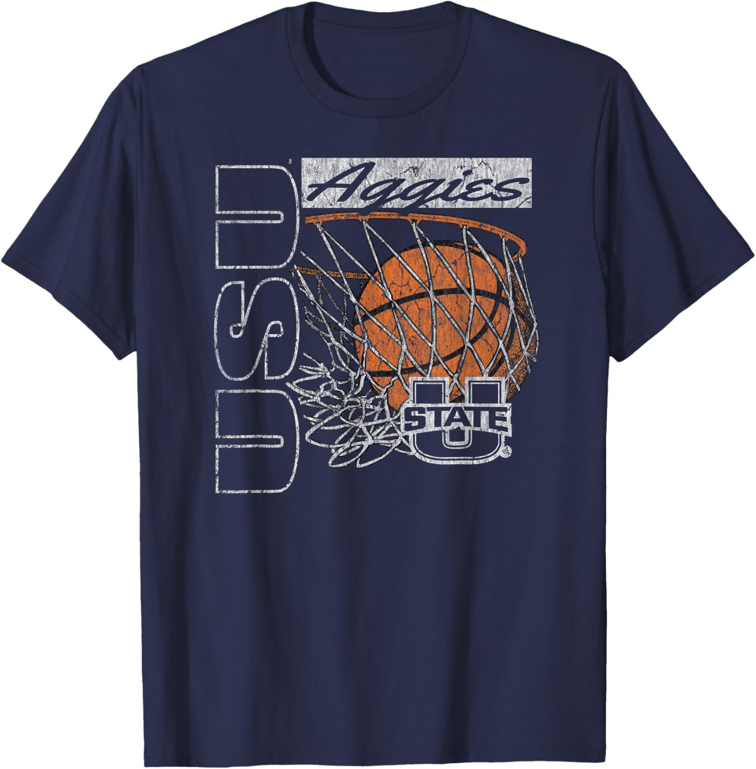 Vintage Utah State Aggies 90's Navy Basketball T-Shirt for Sports Fans - 1