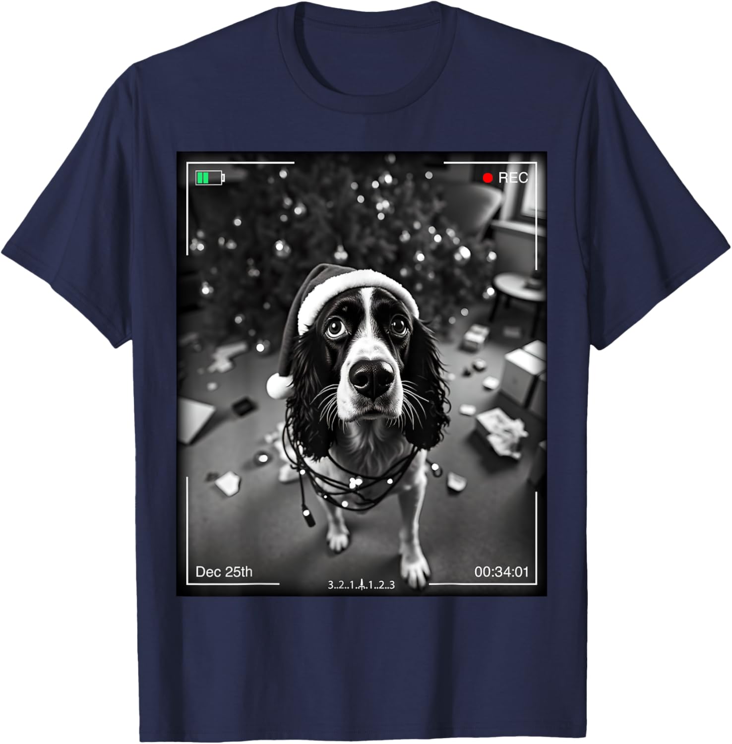 Christmas English Springer Spaniel Caught On Camera T-Shirt Gift Ideas - 5