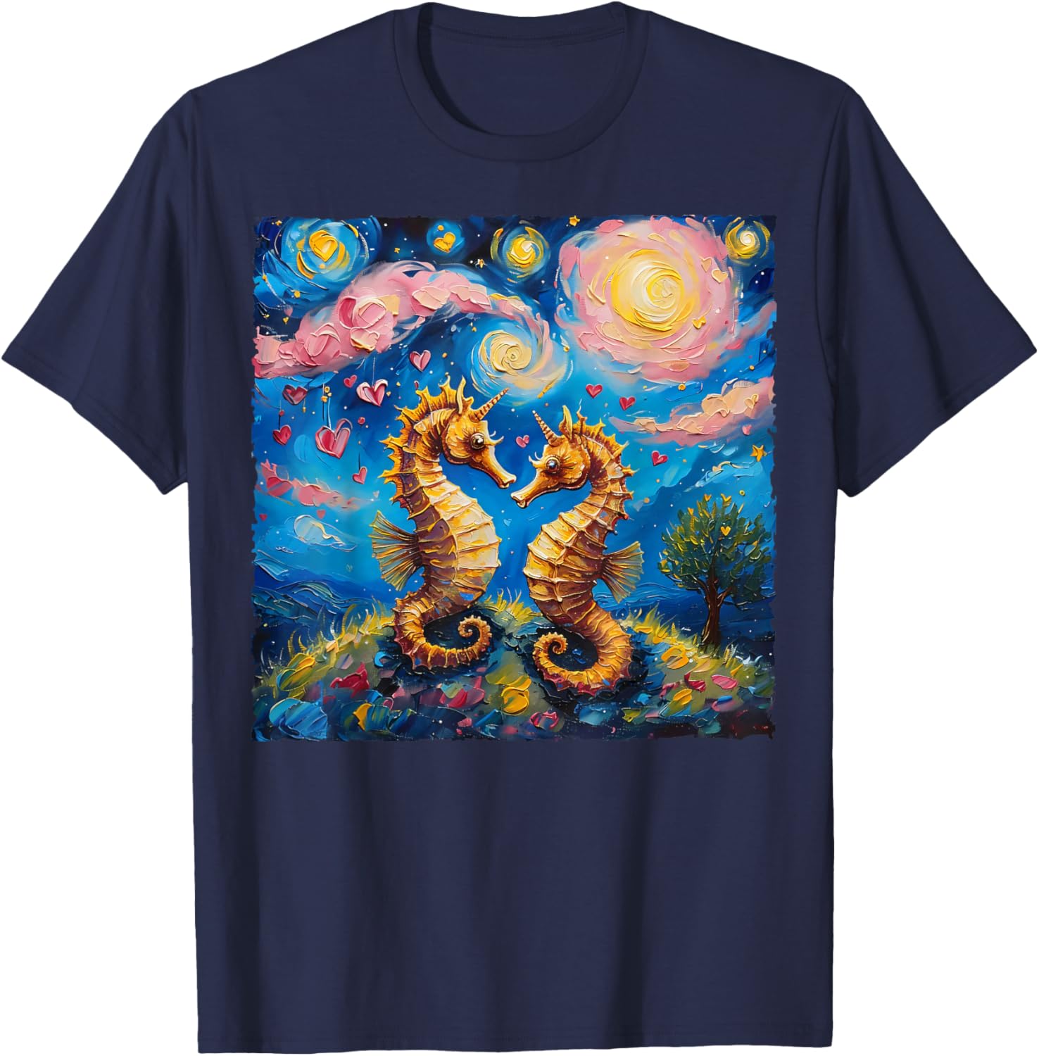 Seahorse Van Gogh Starry Night Couples T-Shirt for Valentine's Day Gift - 16