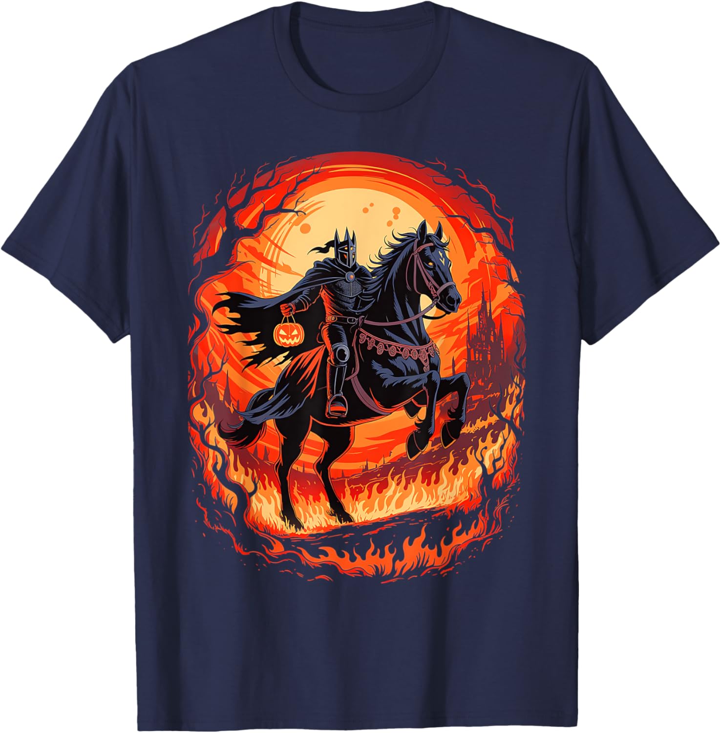Spooky Pumpkin Headless Horseman Halloween T-Shirt for All Ages - 15