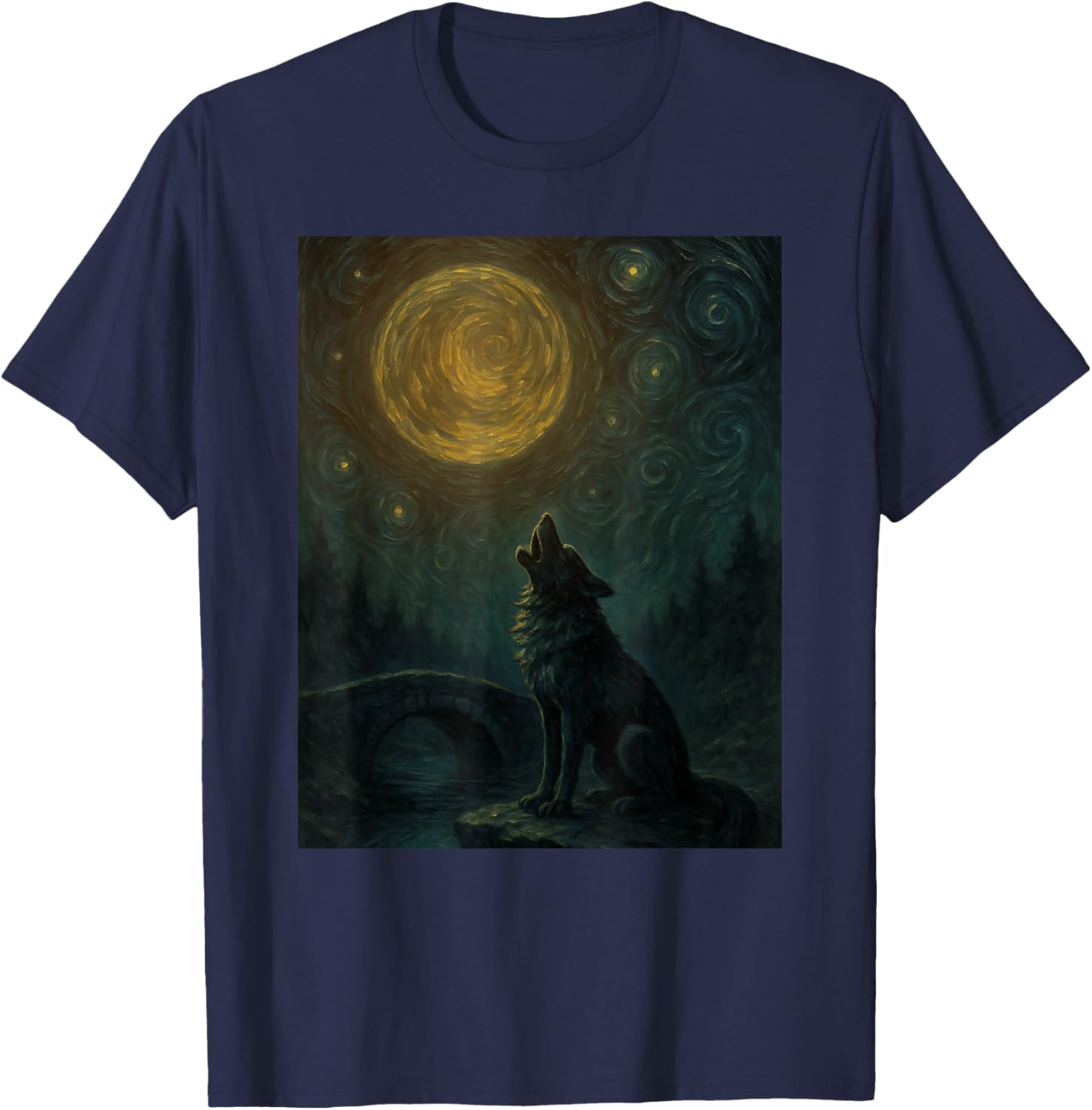 Wolf Starry Night Van Gogh Graphic T-Shirt for Art Lovers and Fashionistas - 16