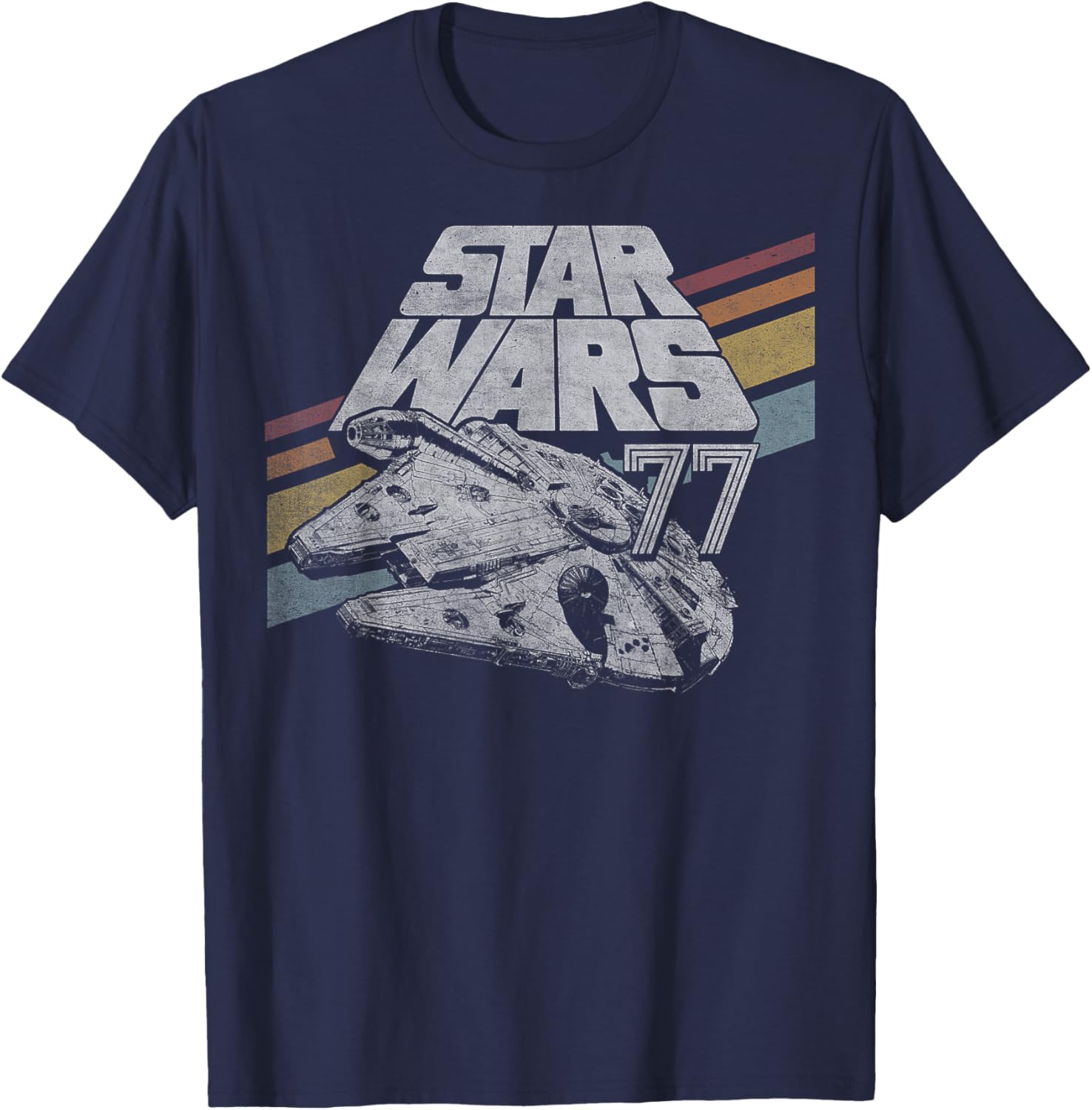 Retro Star Wars Millennium Falcon T-Shirt with Diagonal Stripes for Fans - 1