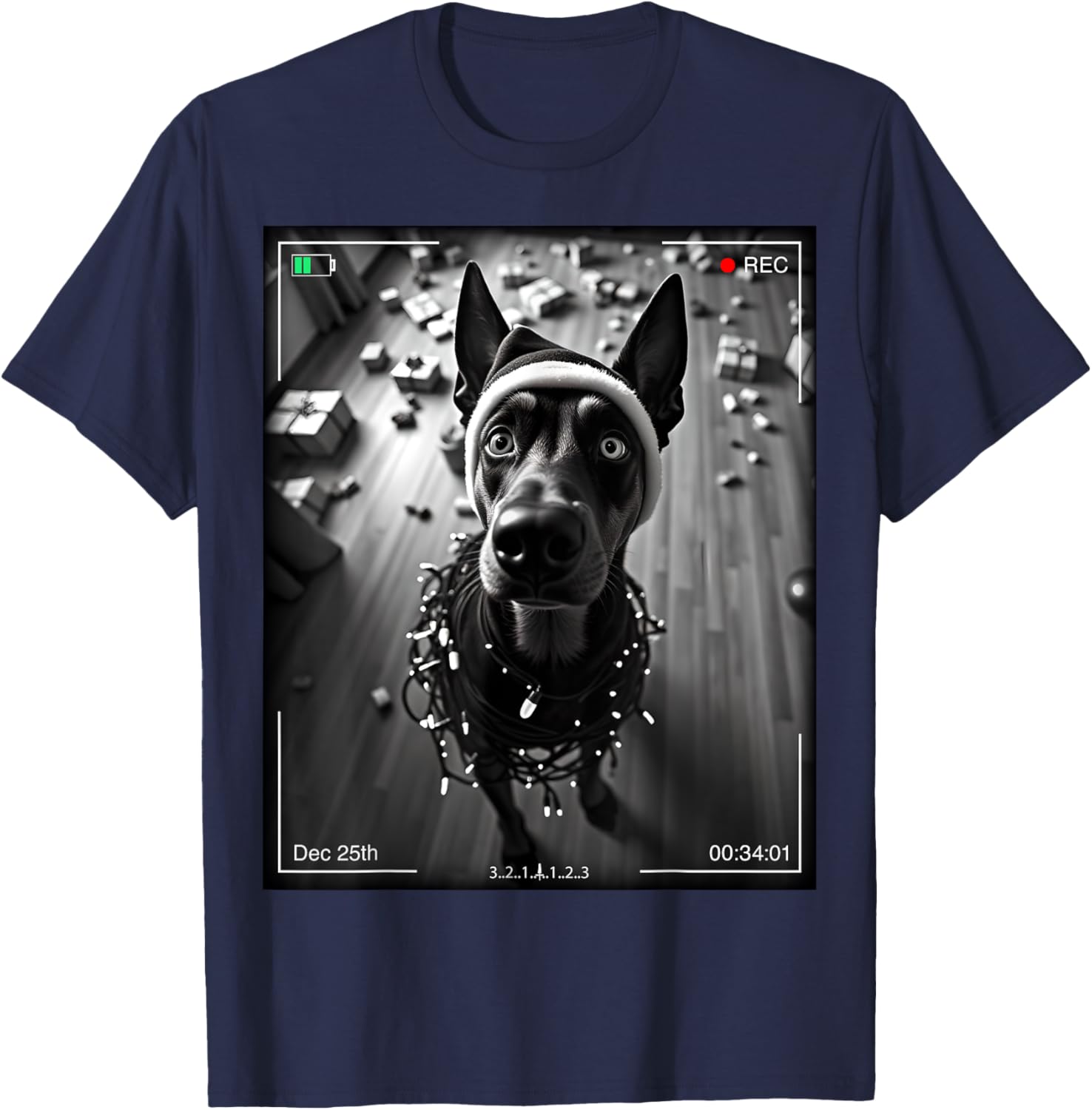 Funny Christmas Doberman Pinscher Caught on Camera T-Shirt for Dog Lovers - 2