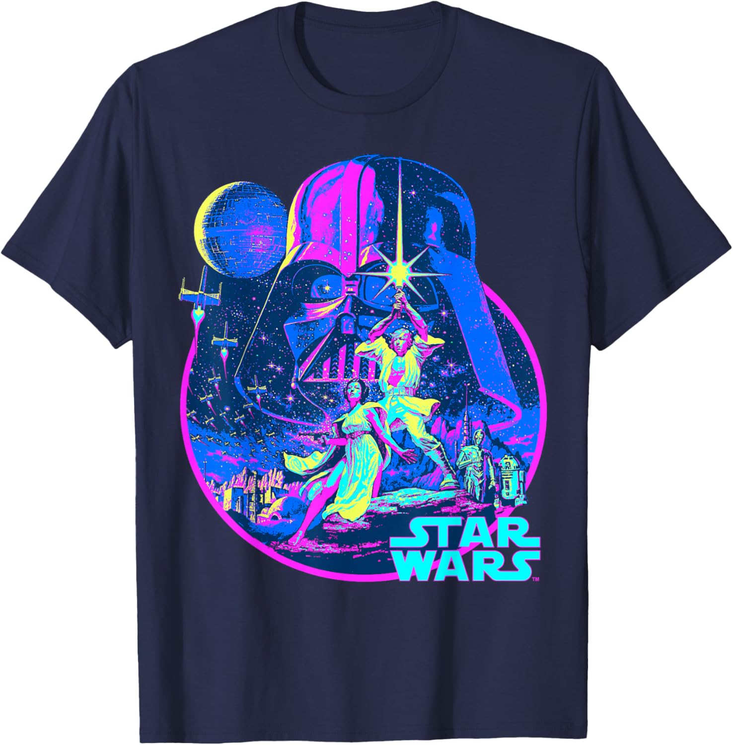 Star Wars Neon Poster T-Shirt for Fans of Disney Classic Adventure - 8