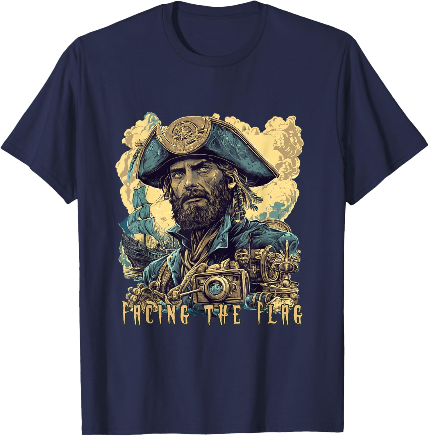 Vintage Jules Verne Sci-Fi T-Shirt Featuring Facing the Flag Design - 1