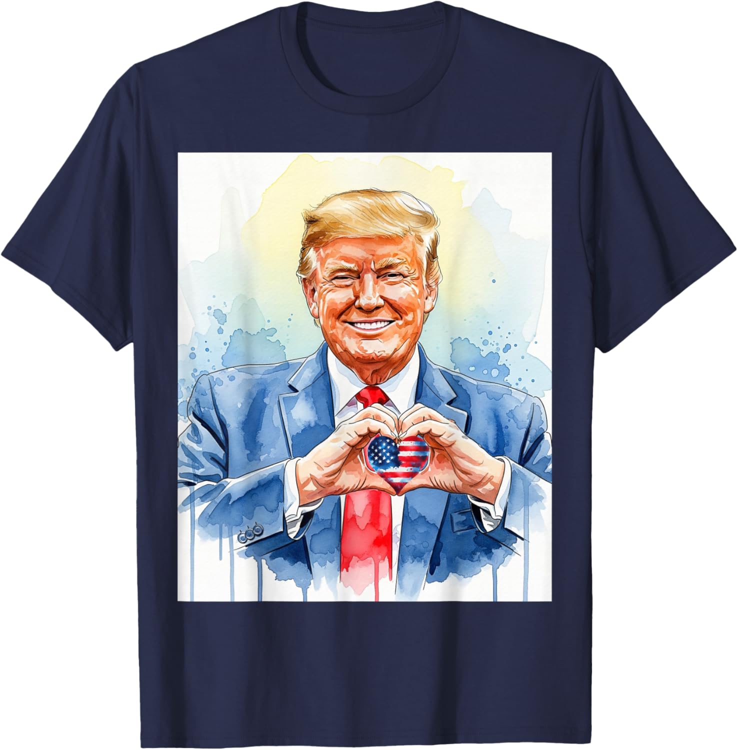 Patriotic Watercolor Trump Heart Hands T-Shirt for Proud Americans - 5