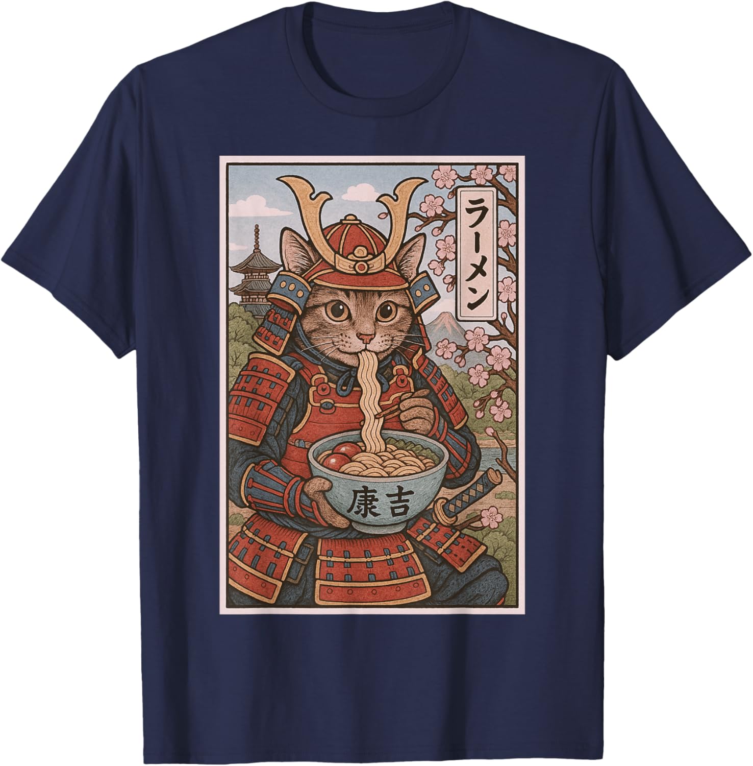 Samurai Cat Ramen Lovers T-Shirt - Cute Japanese Warrior Cat Tee - 6