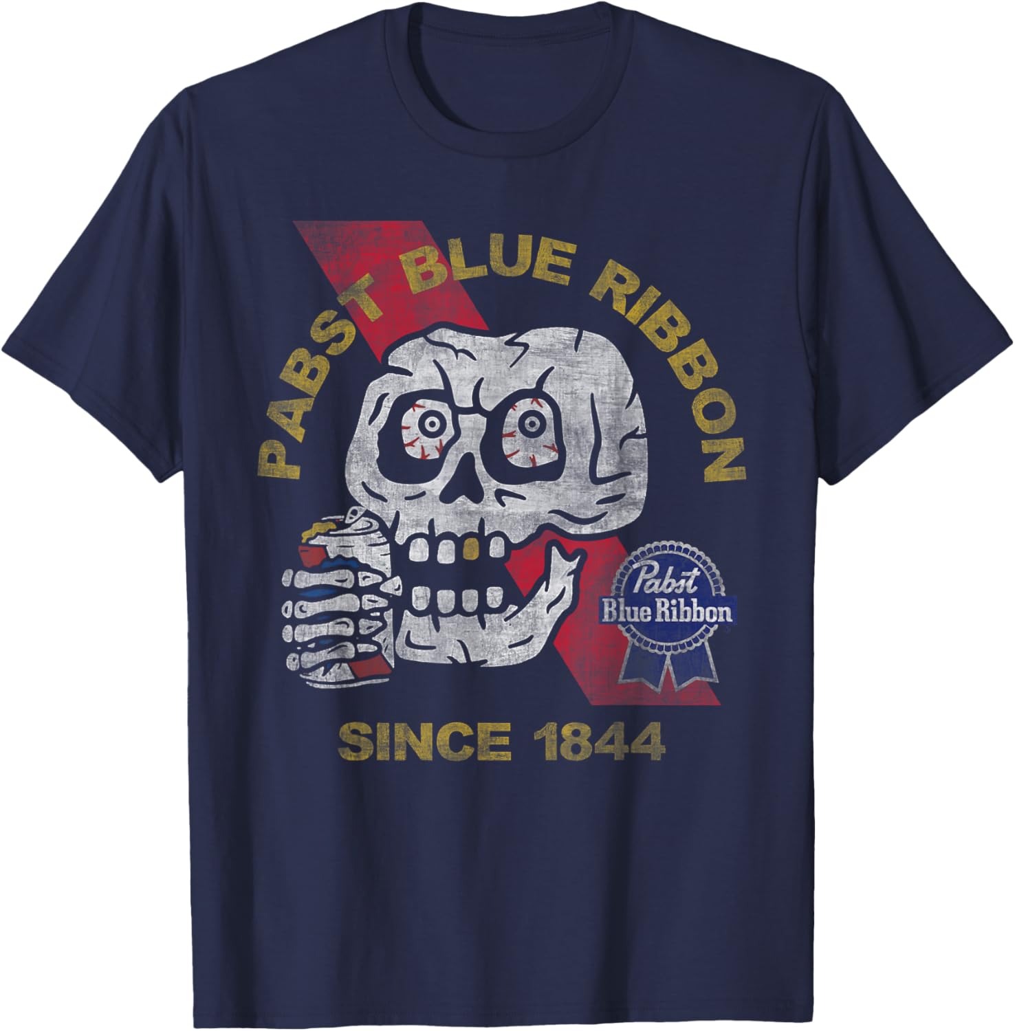 Weathered Pabst Beer Skull T-Shirt Vintage Style Since 1844 - 1