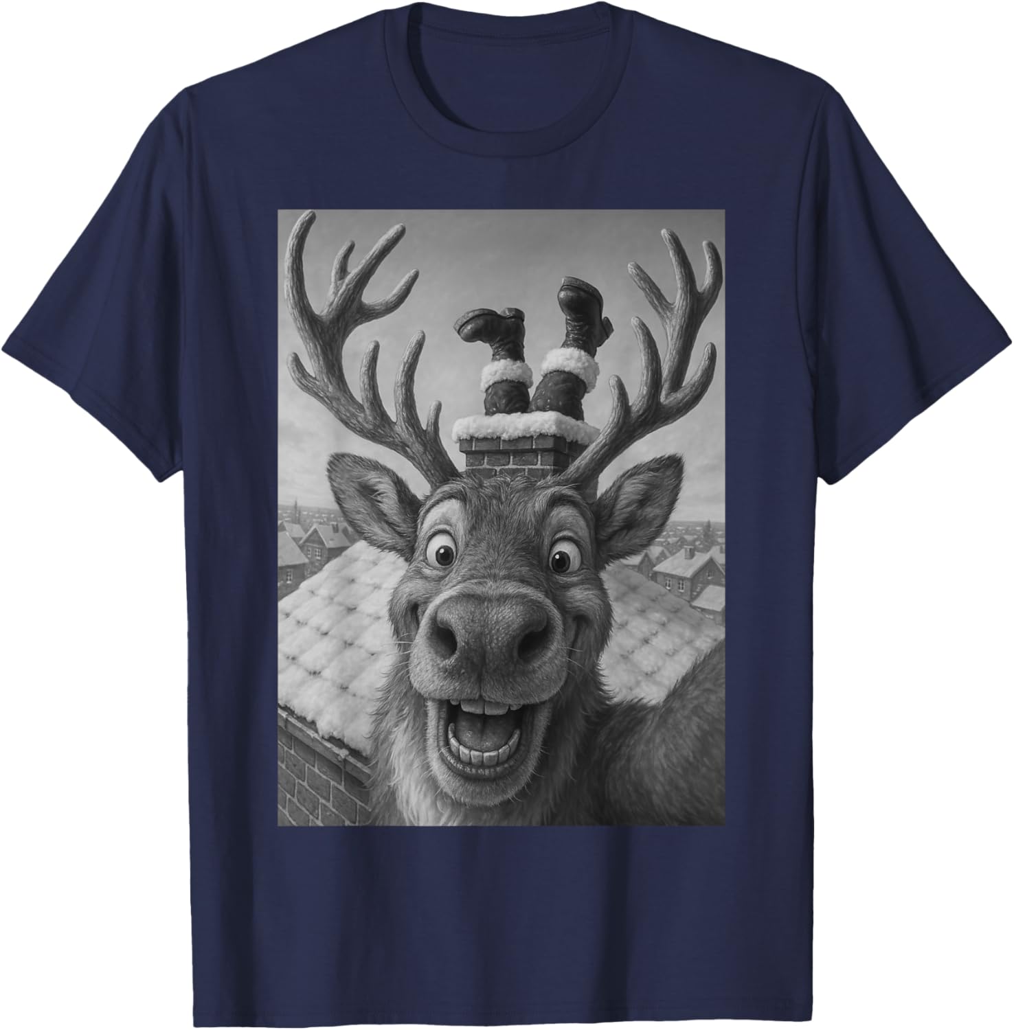 Funny Reindeer Selfie Santa Christmas T-Shirt for Kids and Adults - 17