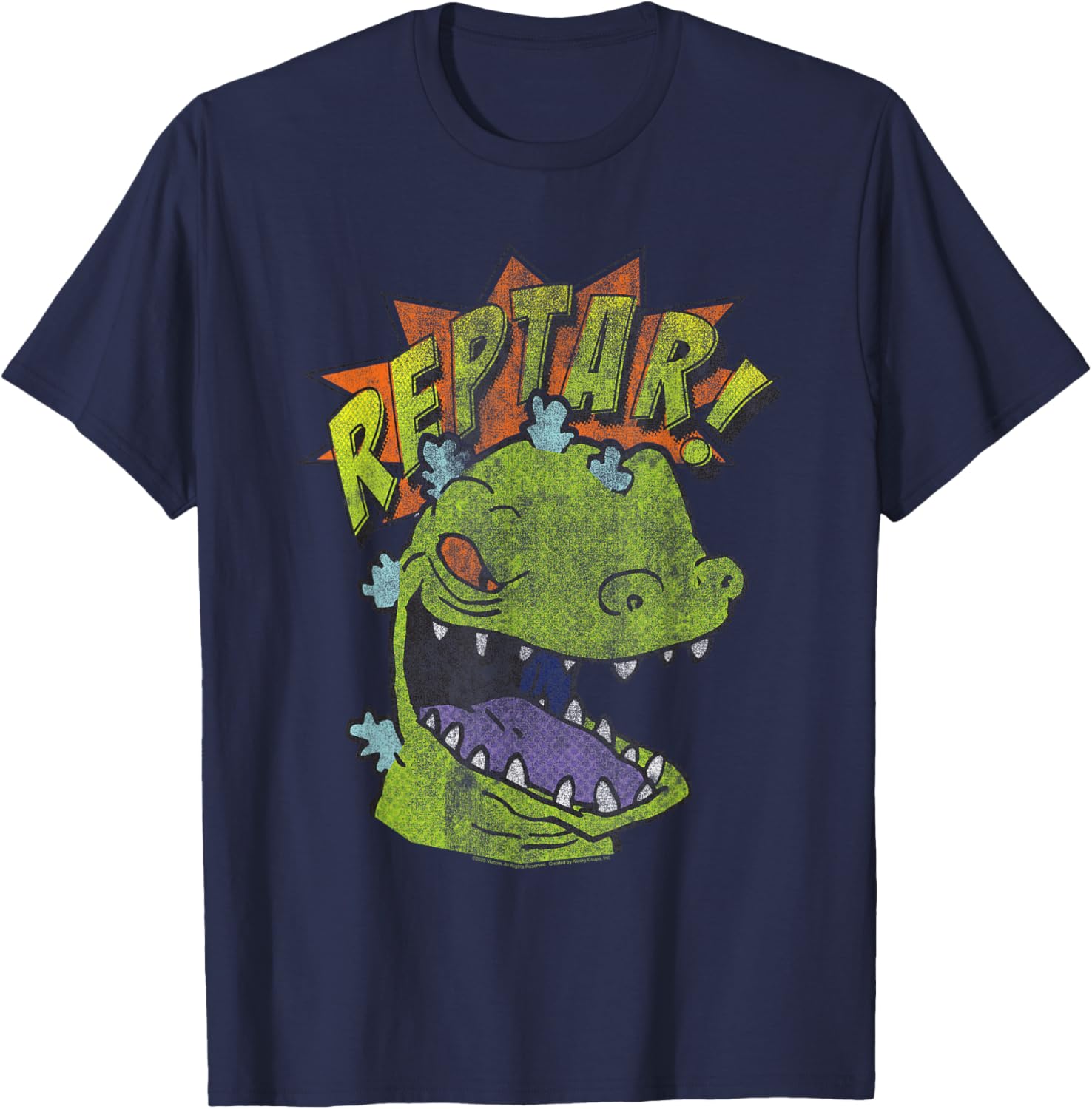 Rugrats Reptar Distressed Comic Style T-Shirt for Fun Cartoon Fans - 1
