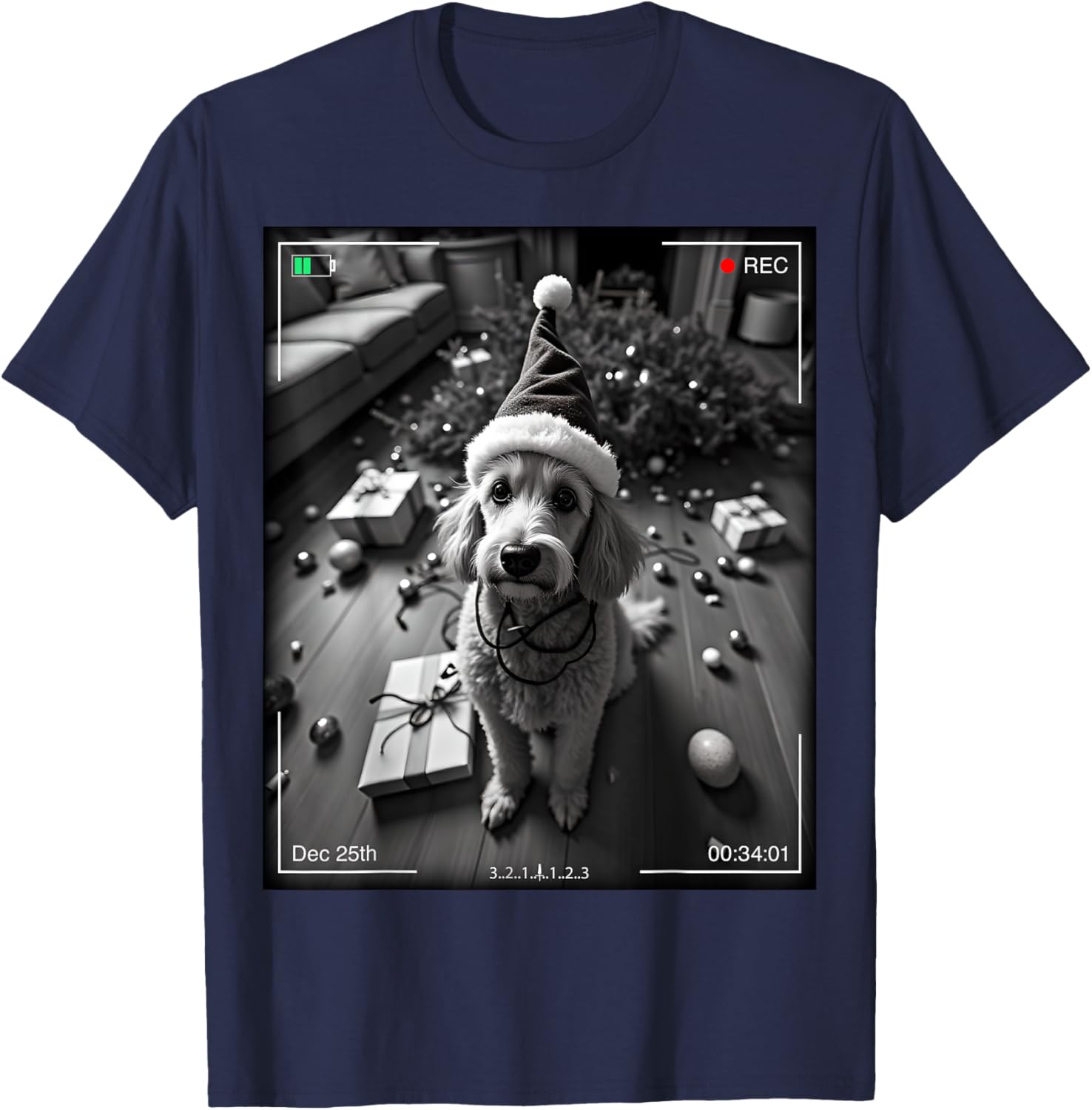 Christmas Poodle Caught on Camera T-Shirt for Dog Lovers and Festive Fun - 4