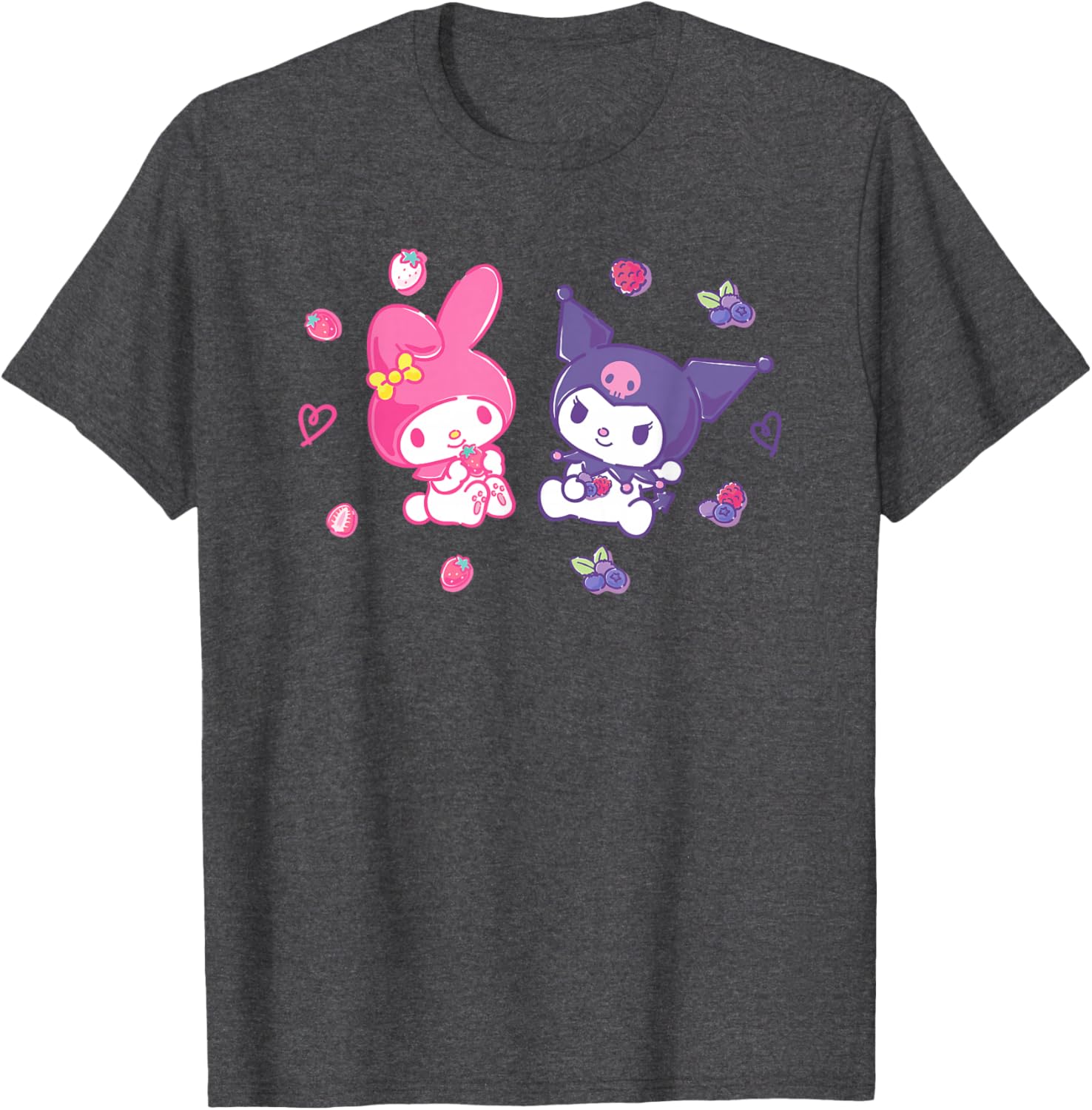 Sanrio Kuromi and My Melody Berry T-Shirt for Kids, Small Black Design - 14