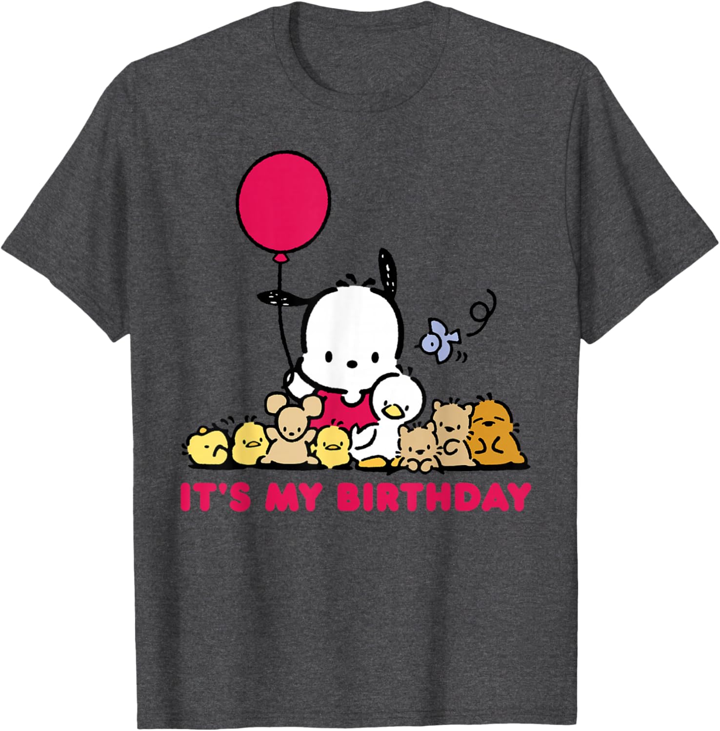 Pochacco Birthday T-Shirt for Adults, Grey Short Sleeve Classic Fit - 10