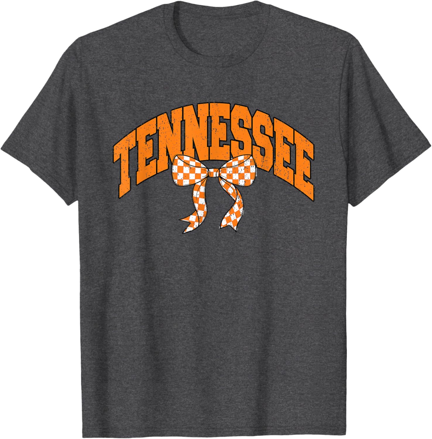 Preppy Tennessee Orange and White Checkerboard Bow T-Shirt for Women - 13