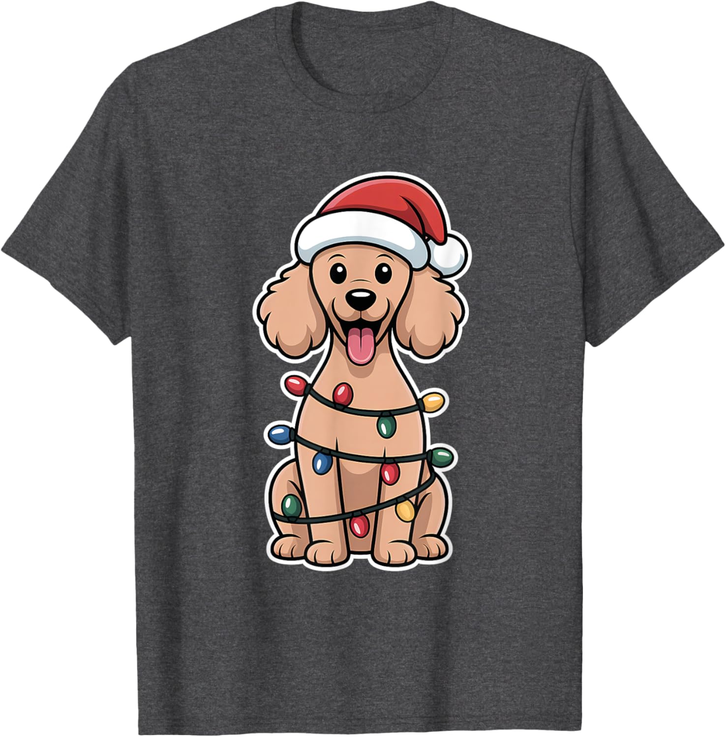 Adorable Poodle Wrapped in Christmas Lights T-Shirt for Pet Lovers - 2