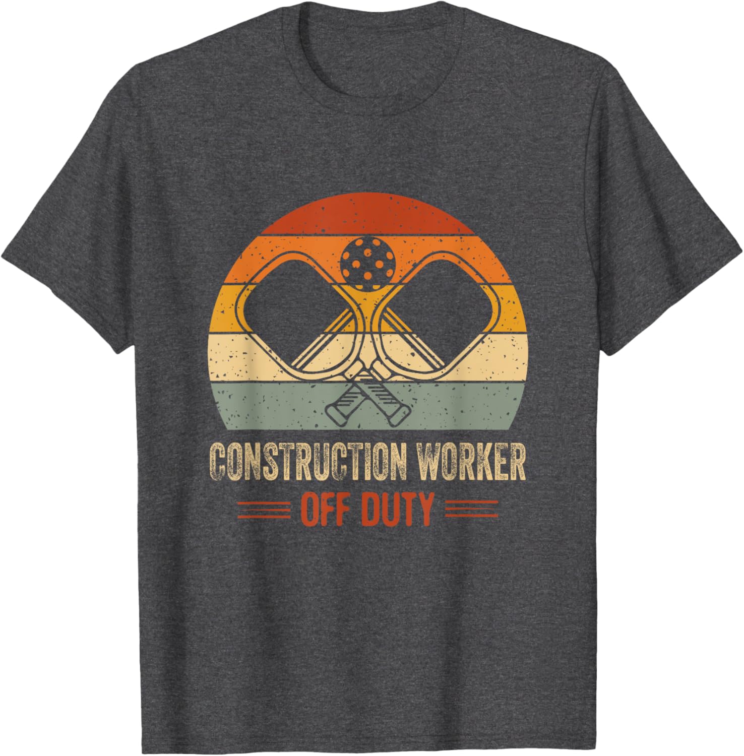 Vintage Sunset Off Duty Construction Worker Pickleball T-Shirt Fun Design - 1