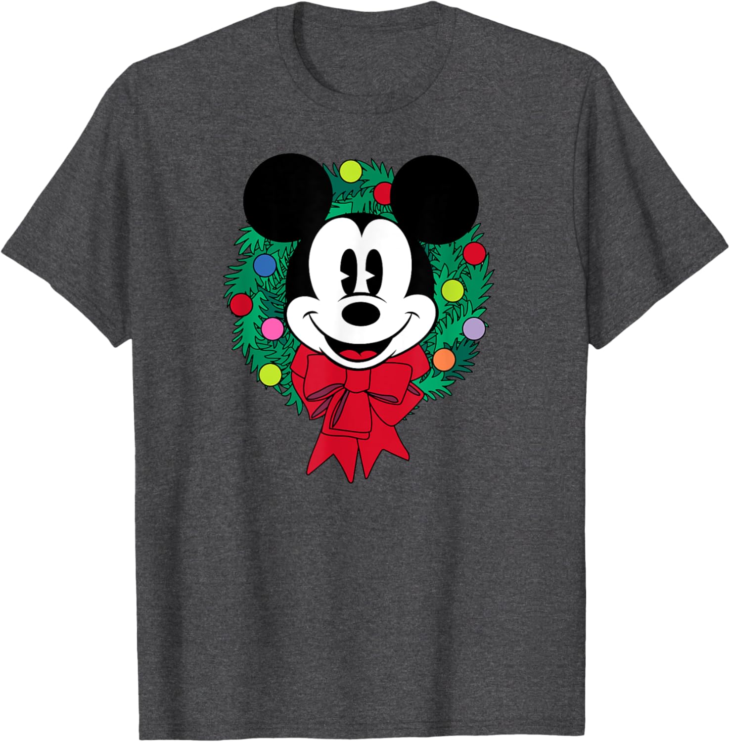 Festive Mickey Mouse Christmas Wreath T-Shirt for Men, Blue Small - 6