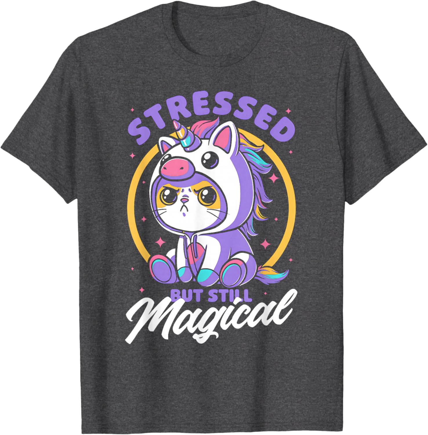 Stressed But Still Magical Cute Cat Unicorn T-Shirt for Cat Lovers - 13