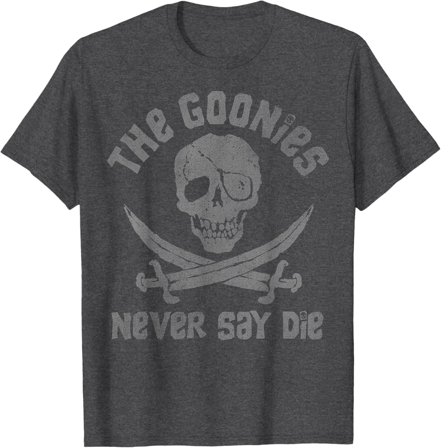 The Goonies Never Say Die Distressed Skull Swords Logo T-Shirt - 1