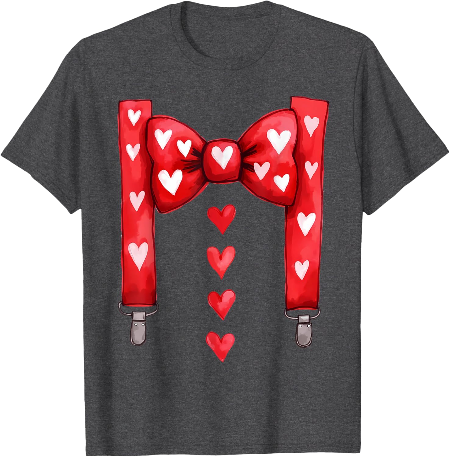 Red Hearts Bow Tie Suspenders T-Shirt for Toddler Boys Valentine's Day - 17