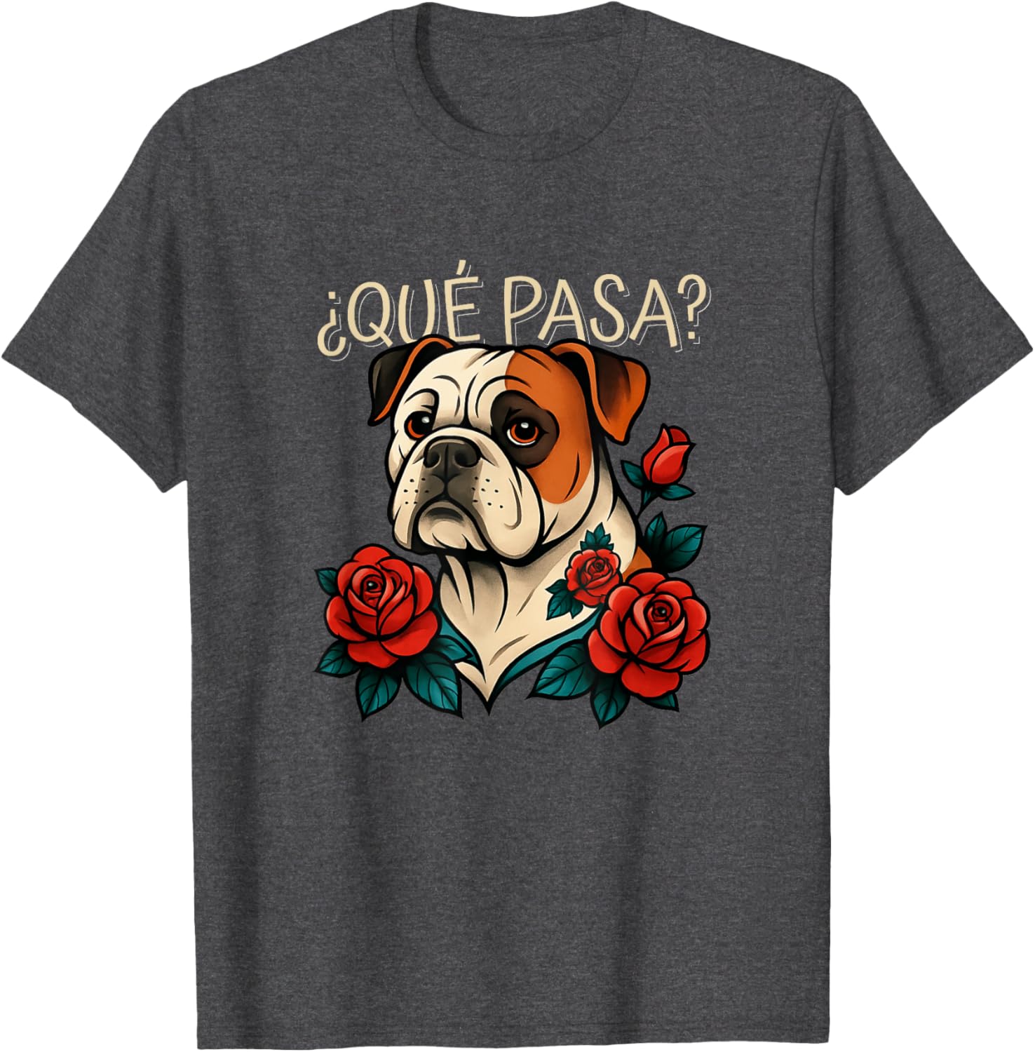 Que Pasa American Bulldog Rose Tattoo T-Shirt for Dog Lovers - 1