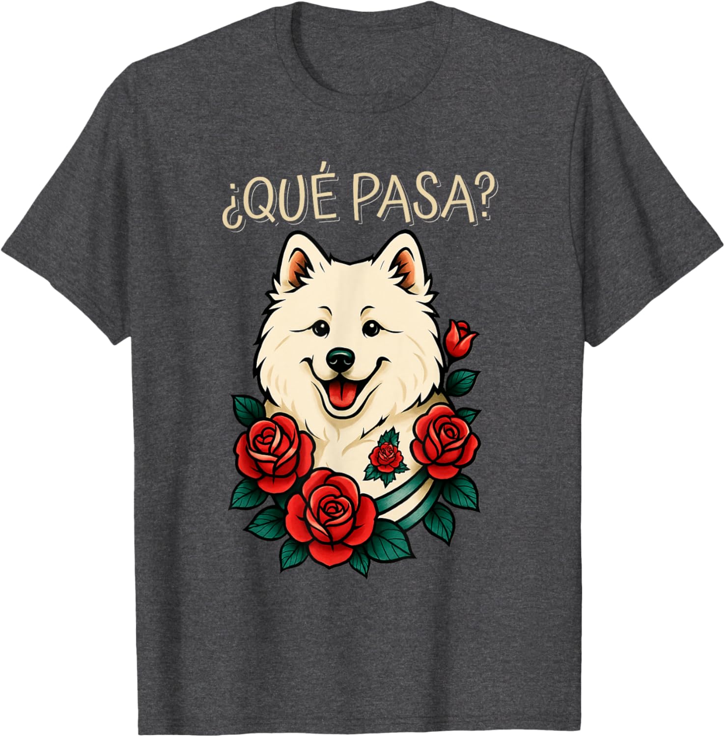 Que Pasa Samoyed Roses Tattoo Style T-Shirt for Dog Lovers - 3