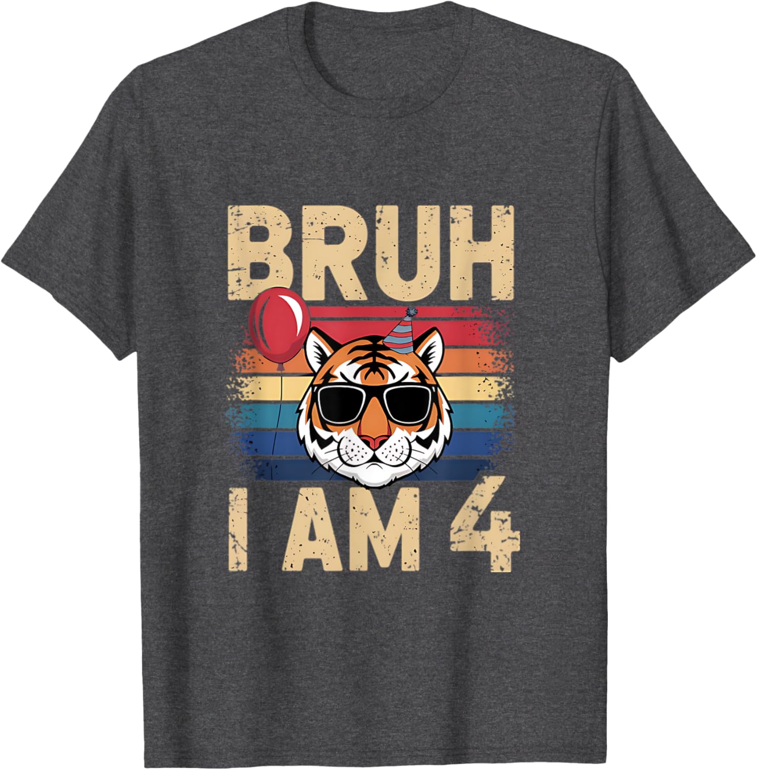 Retro Sunset Tiger Kids T-Shirt for 4th Birthday Celebration - 13