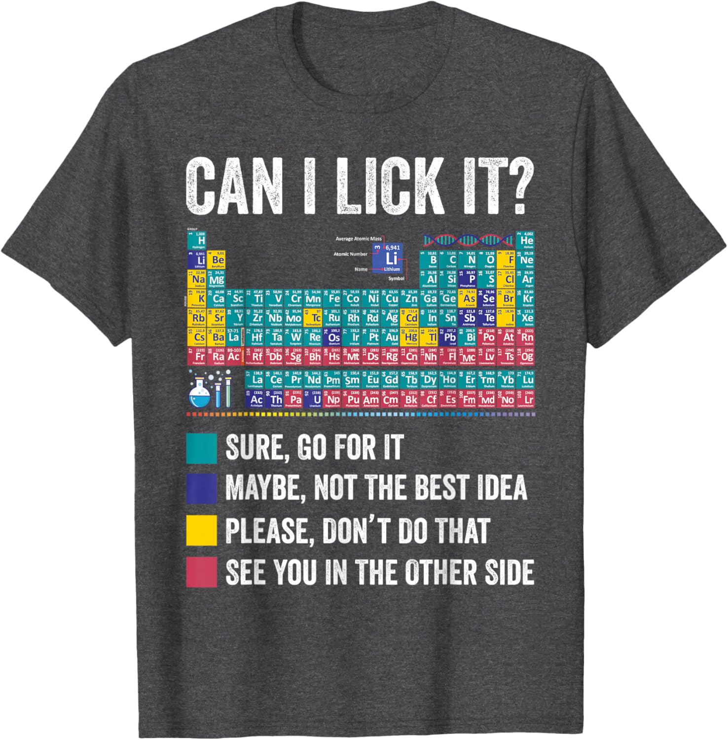 Fun Can I Lick It Periodic Table T-Shirt for Science Teachers and Fans - 13