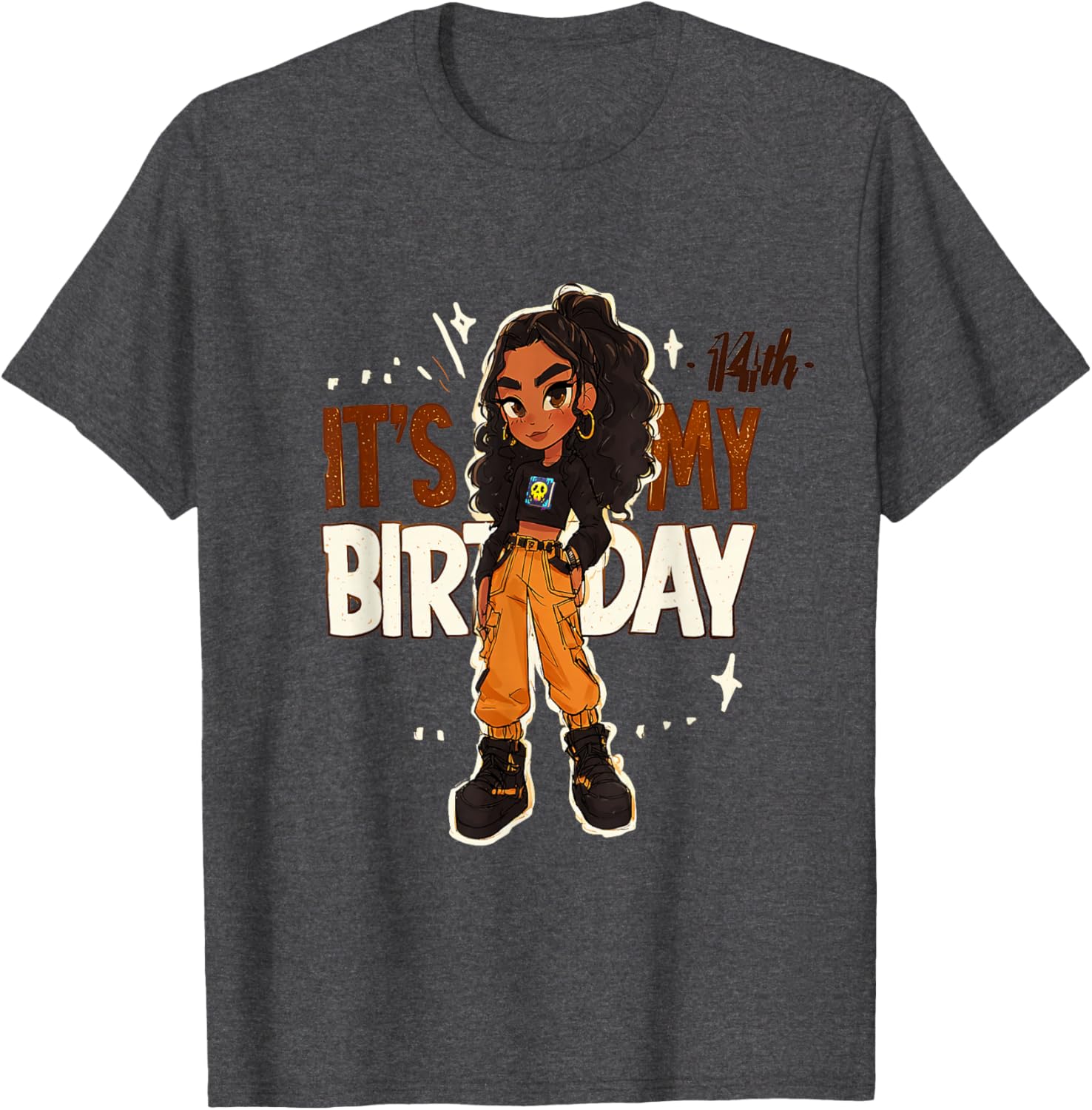 14th Birthday Girl Outfit with Cargo Pants and Curly Hair Art T-Shirt - 4