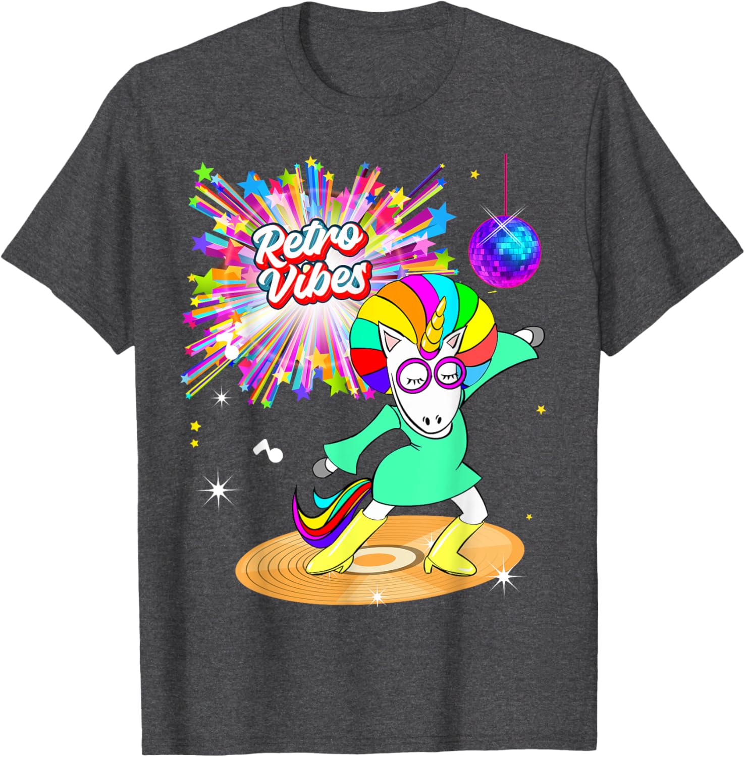 Retro Vibes Unicorn Dancing on Vinyl T-Shirt for Moms and Wives - 21