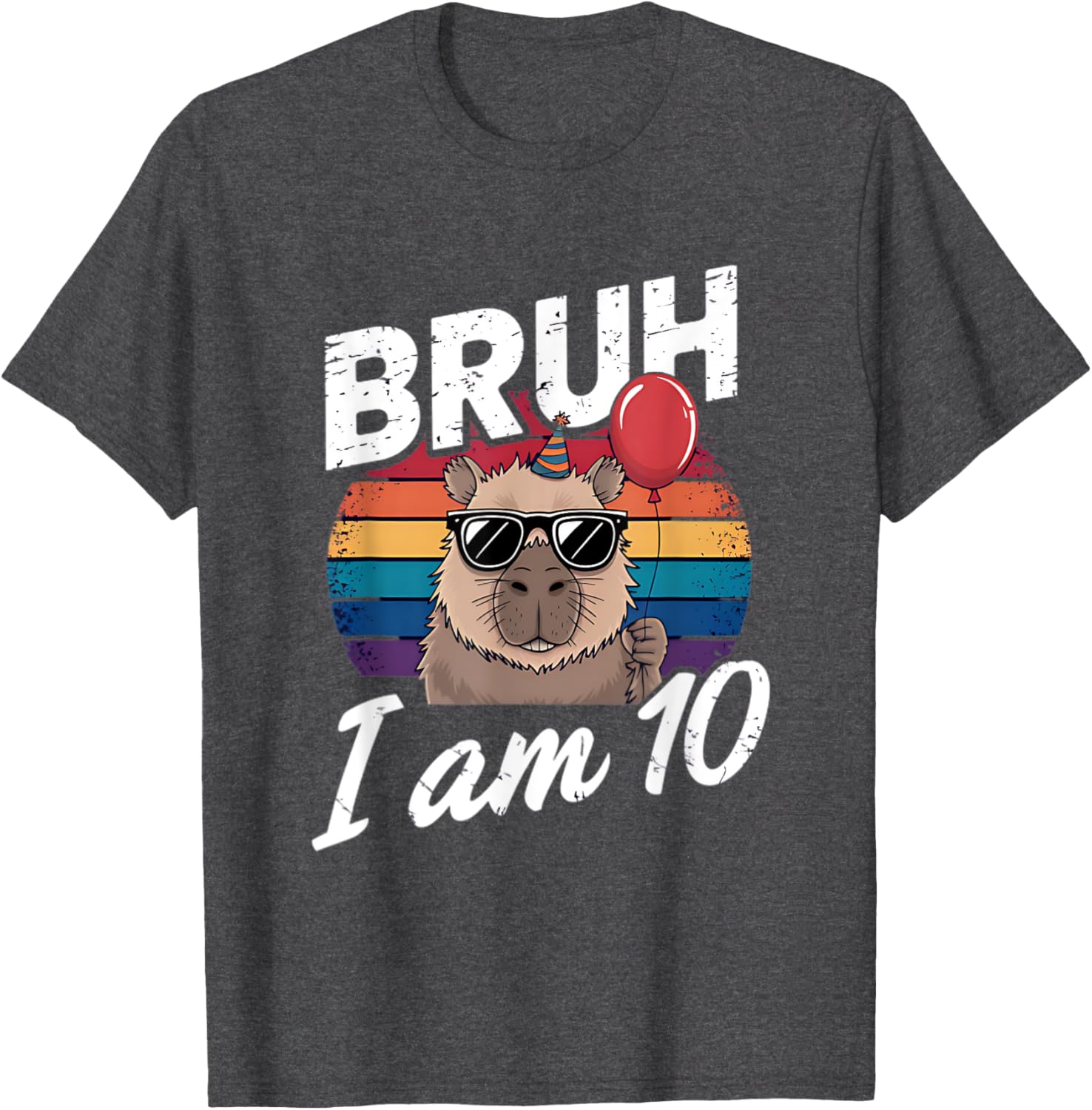 Retro Sunset Capybara T-Shirt for Kids' 10th Birthday Celebration - 20