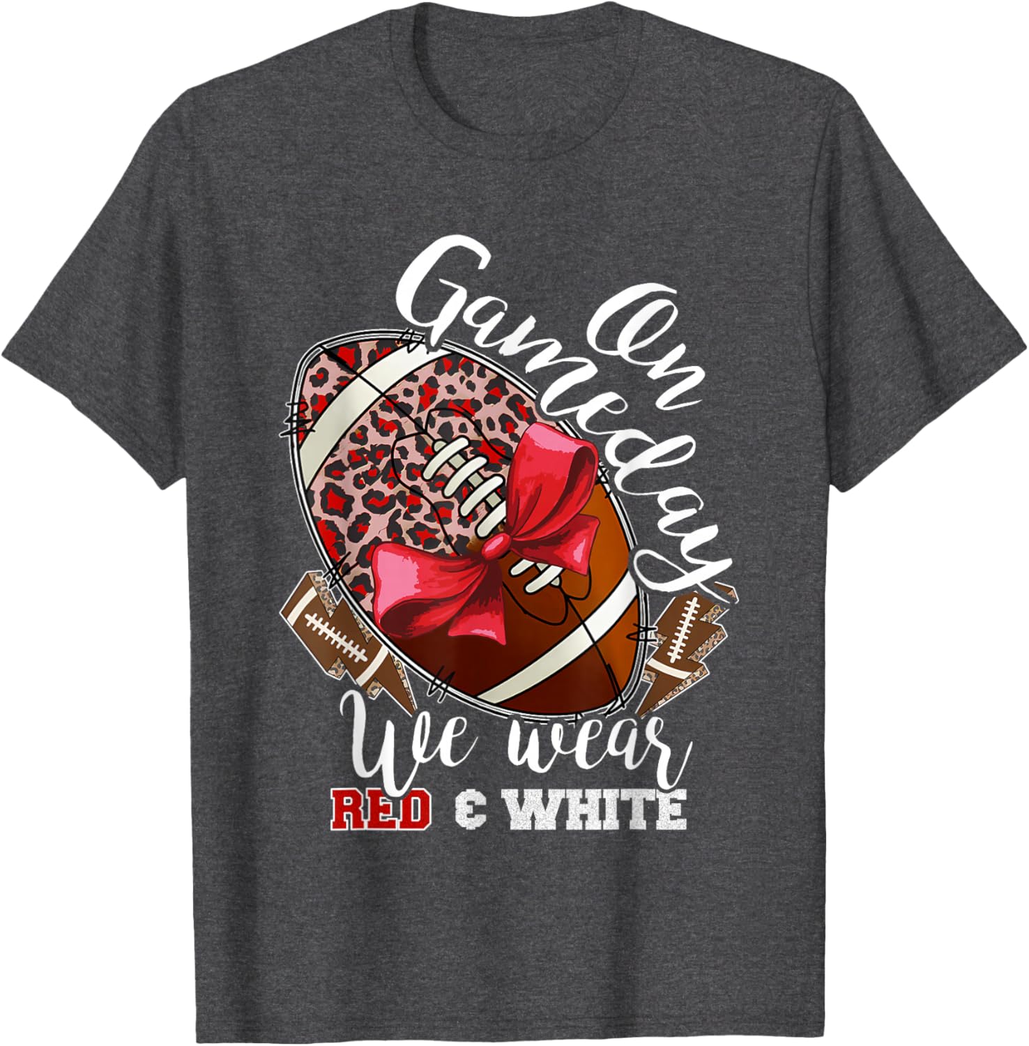 On Gameday Football We Wear Red and White School Spirit T-Shirt - 5