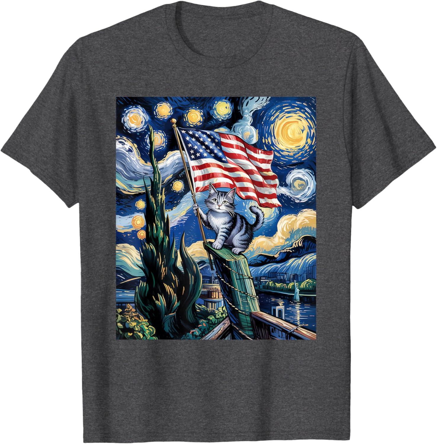 Starry Night Patriotic Cat T-Shirt for 4th of July Celebrate in Style - 8