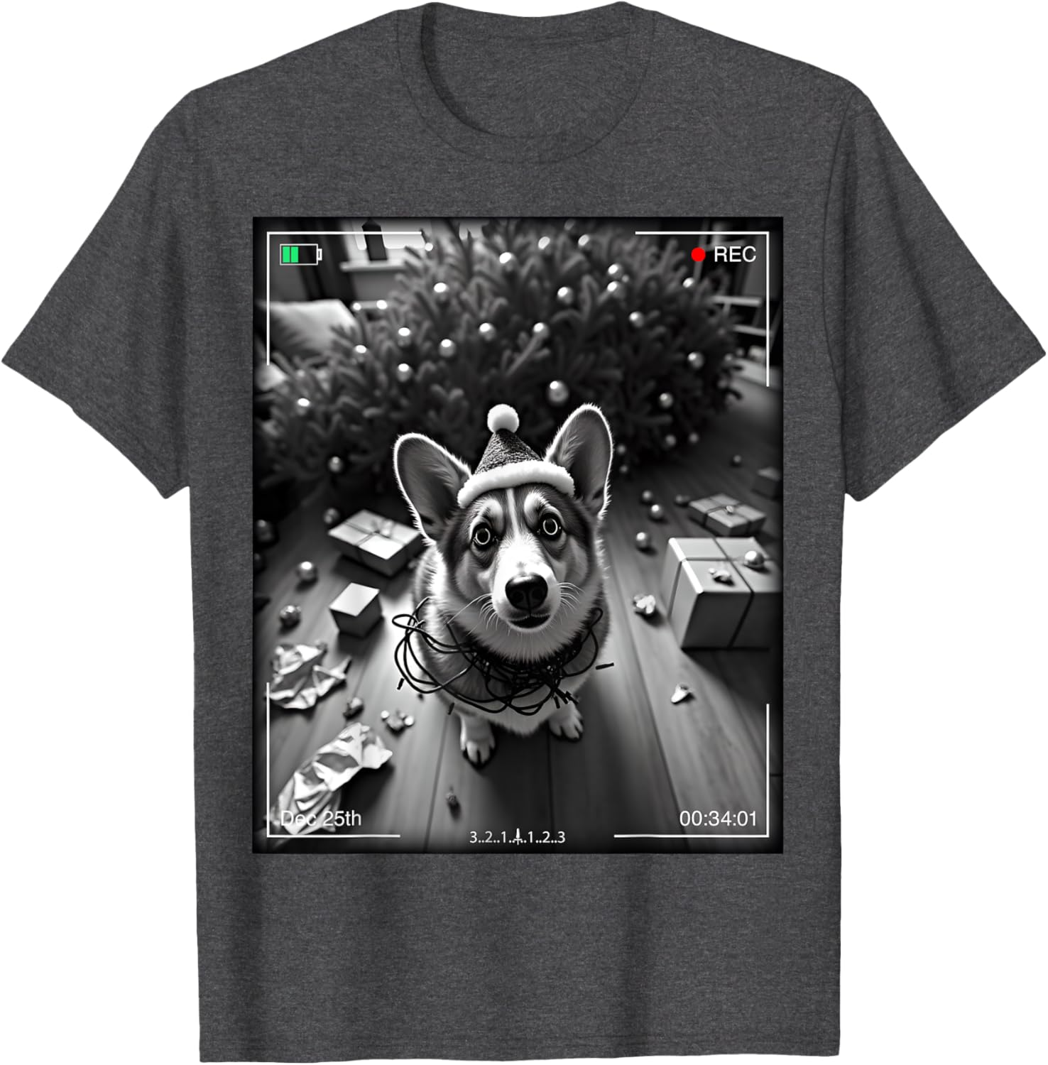 Christmas Corgi Caught on Camera Funny Holiday T-Shirt for Dog Lovers - 1