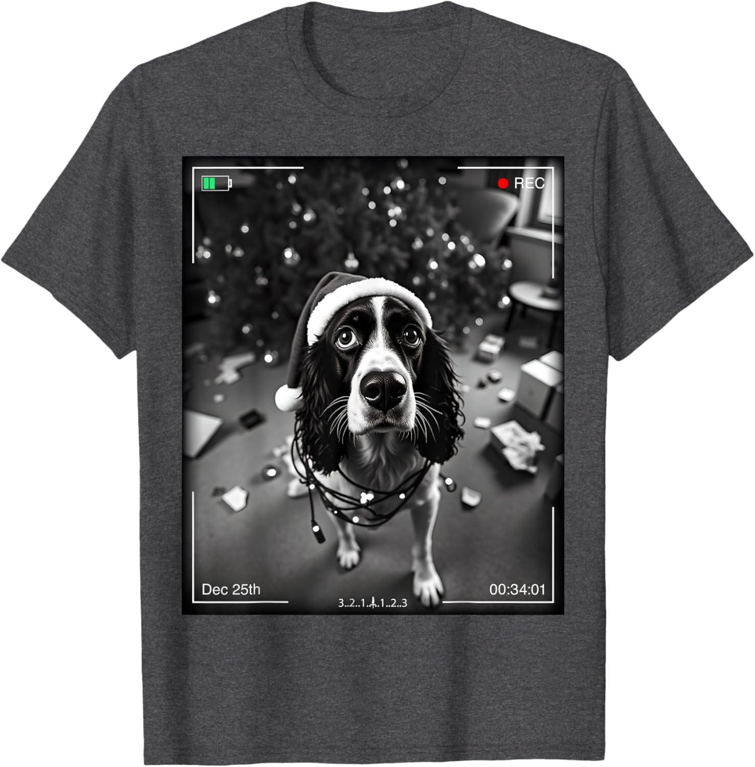 Christmas English Springer Spaniel Caught On Camera T-Shirt Gift Ideas - 1