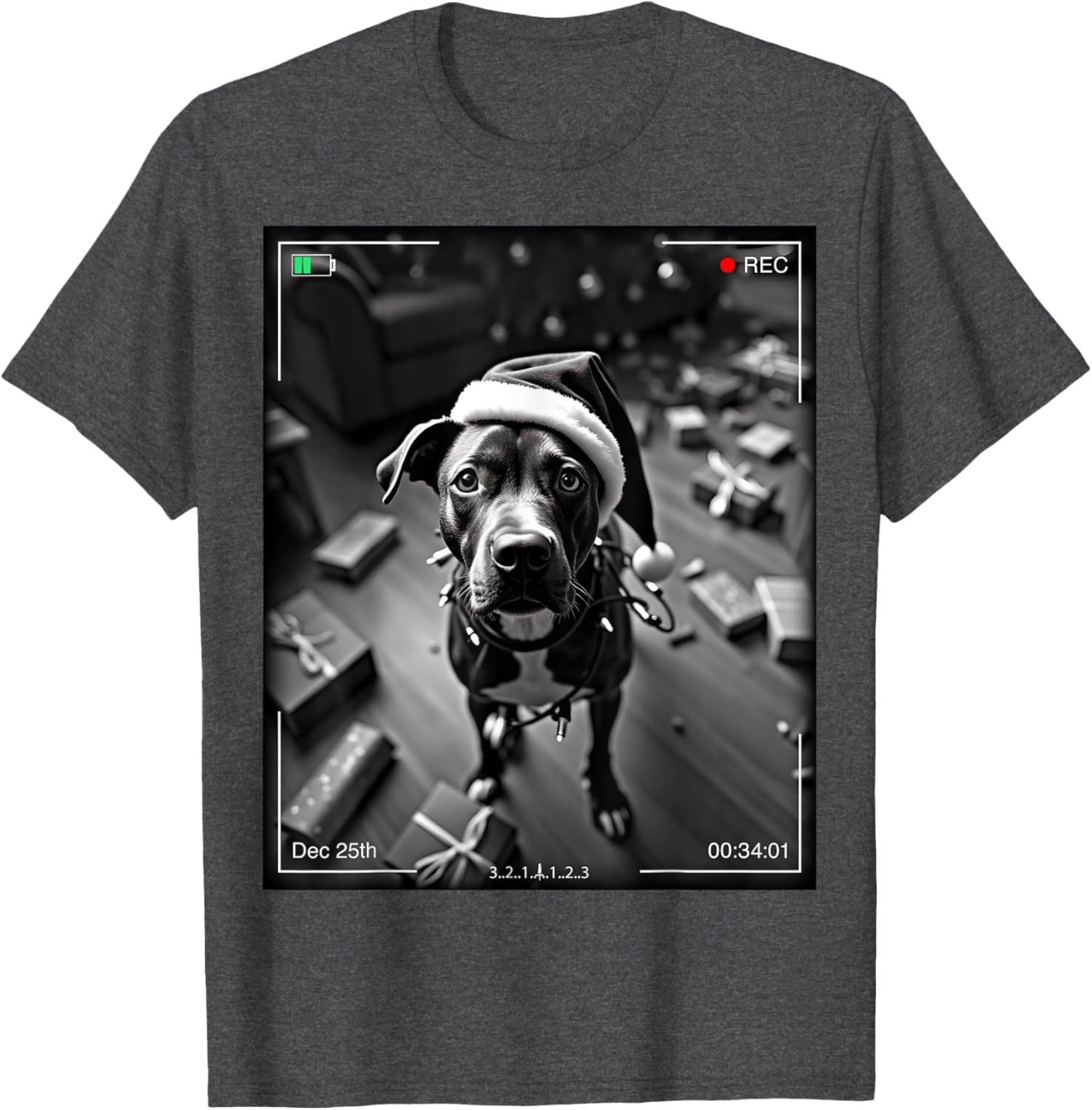 Christmas American Staffordshire Terrier Caught On Camera T-Shirt Gift - 2