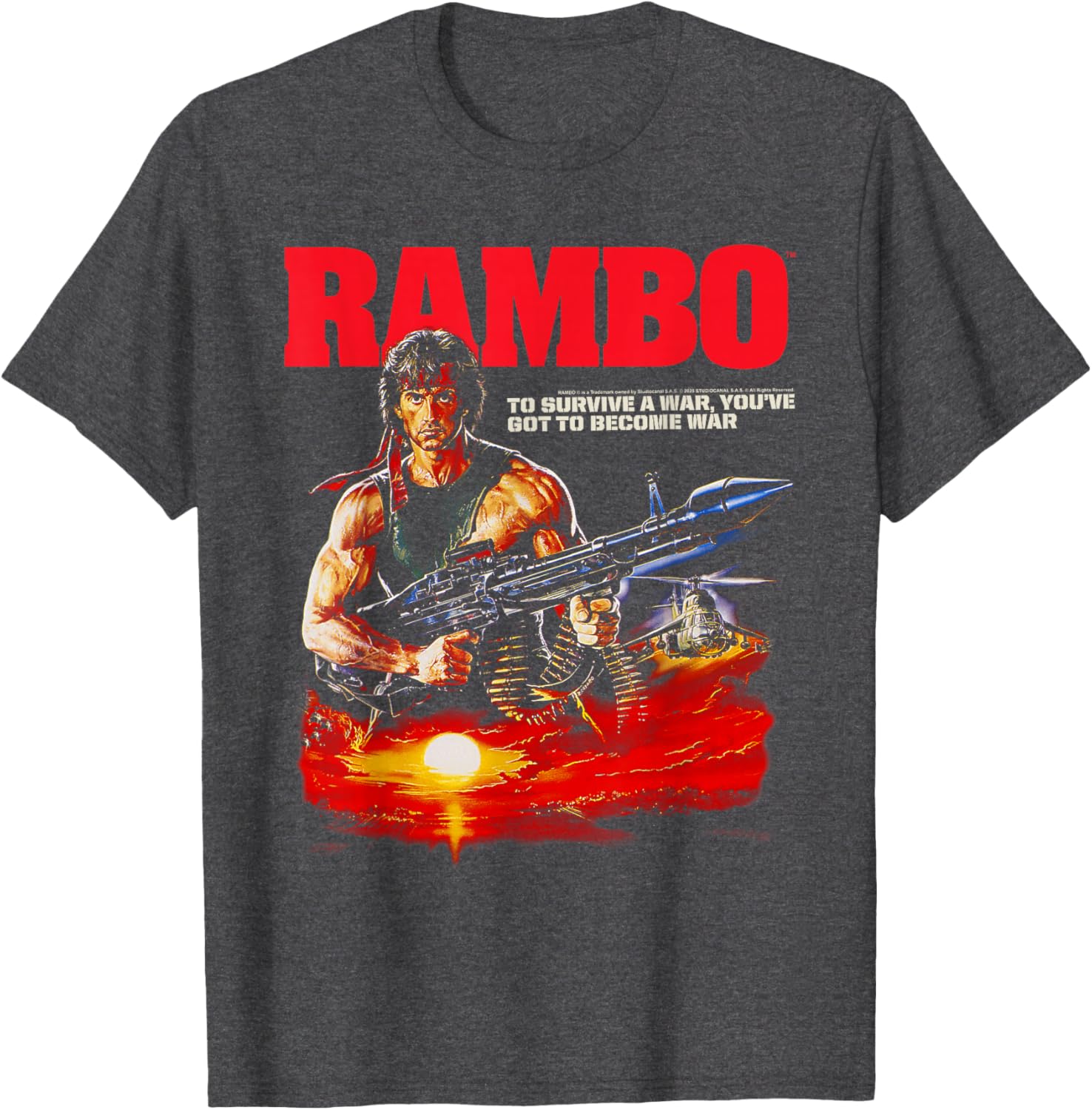 Vintage Rambo Missile Launcher T-Shirt for Action Movie Fans - 1