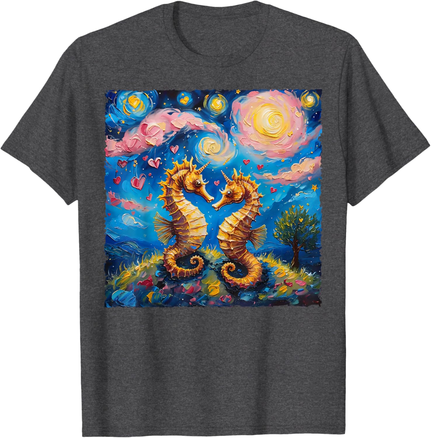 Seahorse Van Gogh Starry Night Couples T-Shirt for Valentine's Day Gift - 9