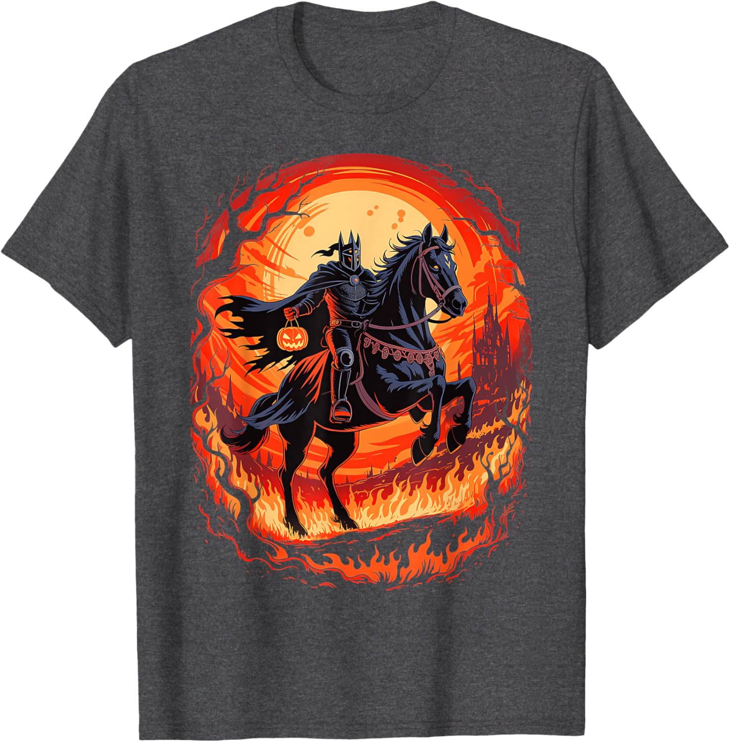 Spooky Pumpkin Headless Horseman Halloween T-Shirt for All Ages - 9