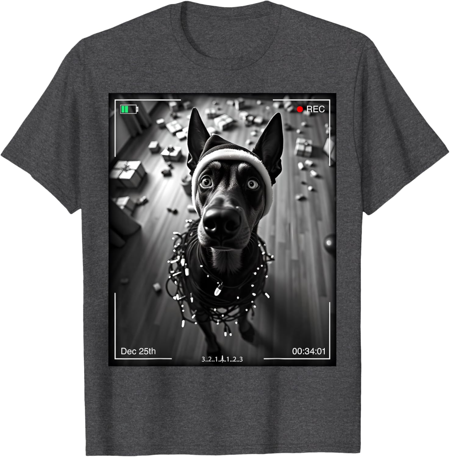 Funny Christmas Doberman Pinscher Caught on Camera T-Shirt for Dog Lovers - 4