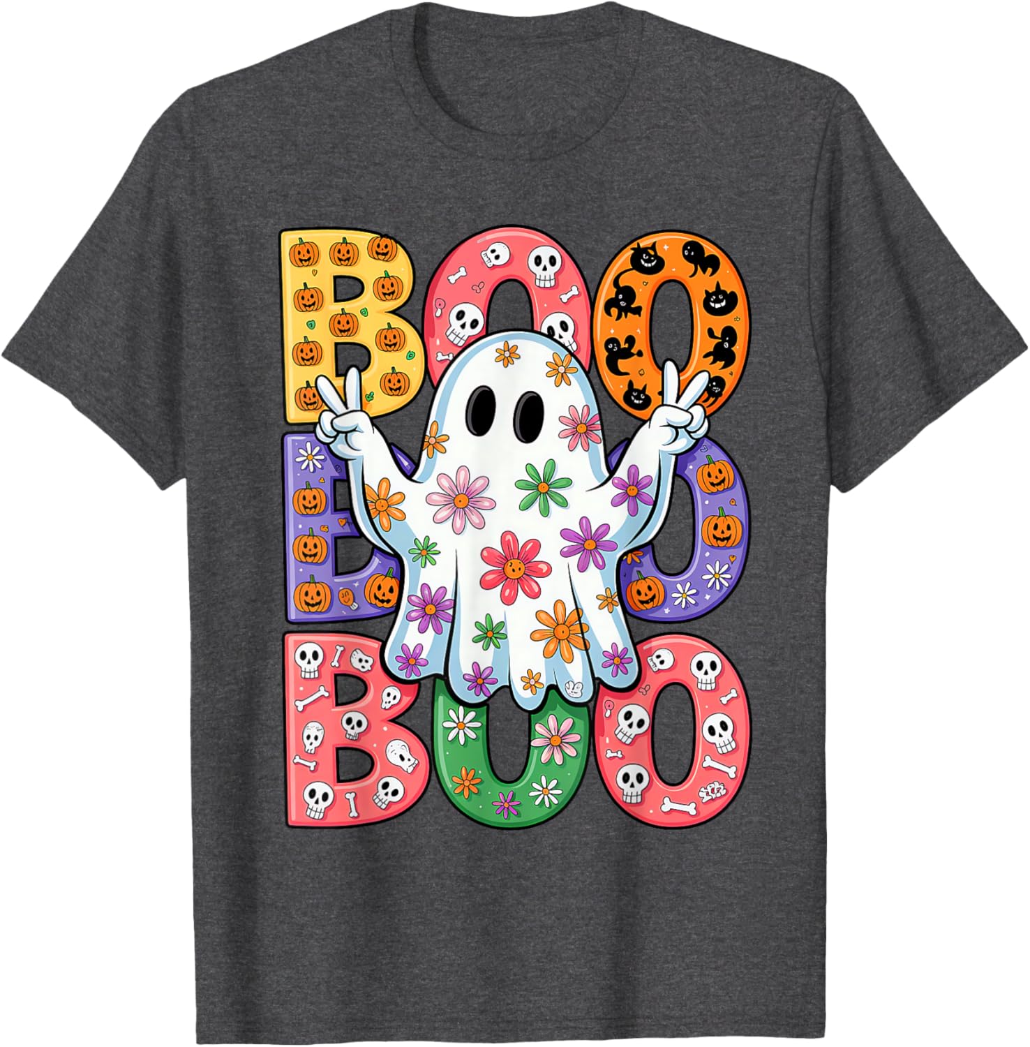 Cute Ghost Floral Halloween T-Shirt for Kids - Spooky Season Fun - 5