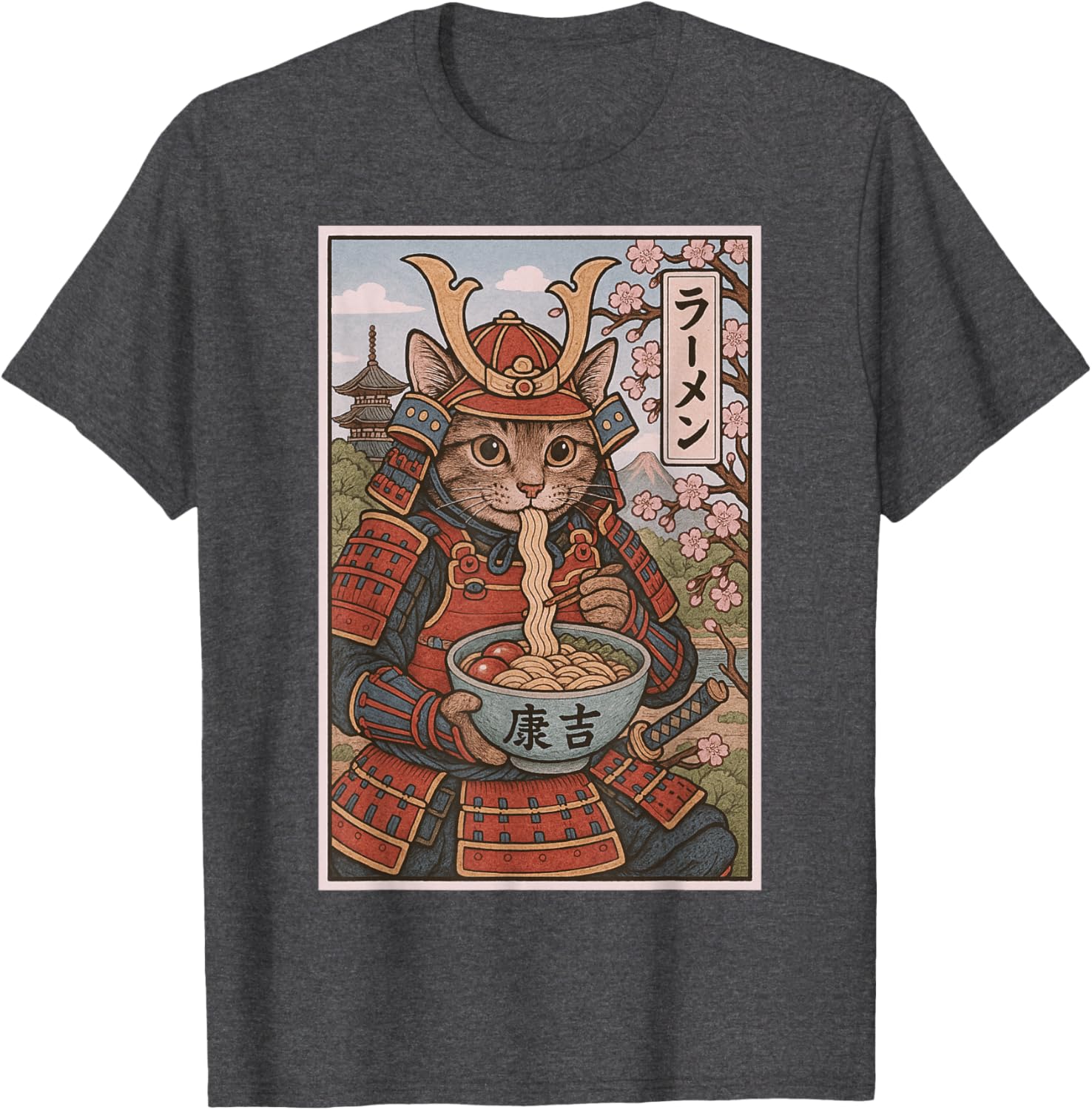 Samurai Cat Ramen Lovers T-Shirt - Cute Japanese Warrior Cat Tee - 20