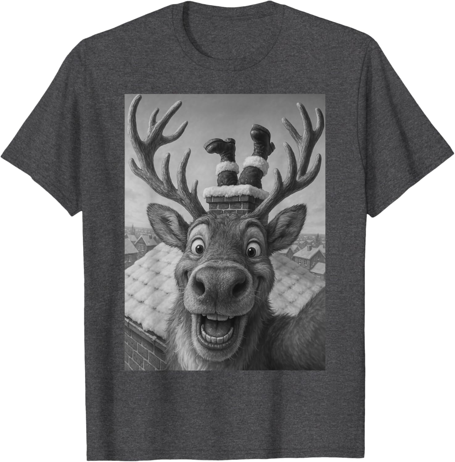 Funny Reindeer Selfie Santa Christmas T-Shirt for Kids and Adults - 9